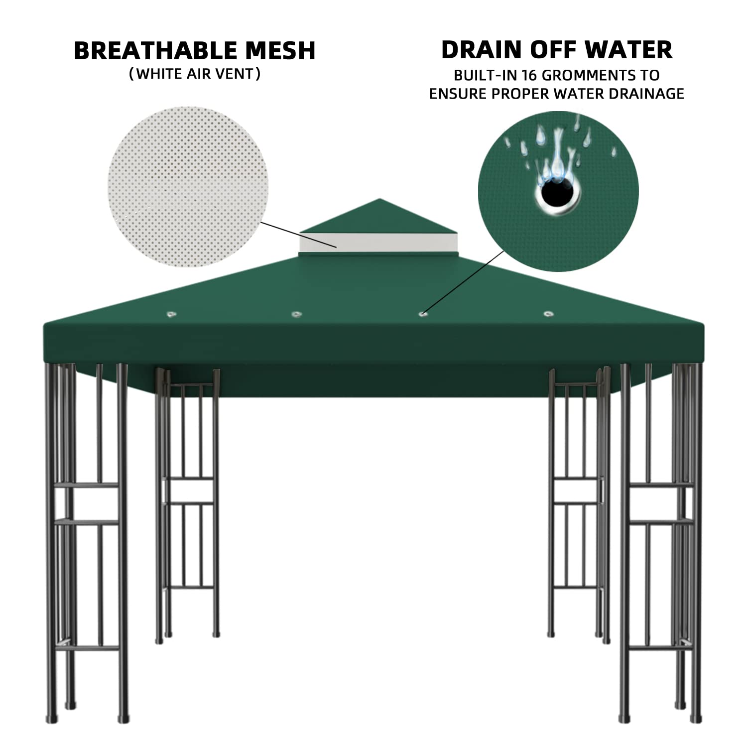 Sumfaller 10x10 FT Gazebo Replacement Canopy - Double Tiered Outdoor BBQ Grill Shelter Roof Cover (Green) | Perfect for Patio, Backyard, Picnic & Garden Parties
