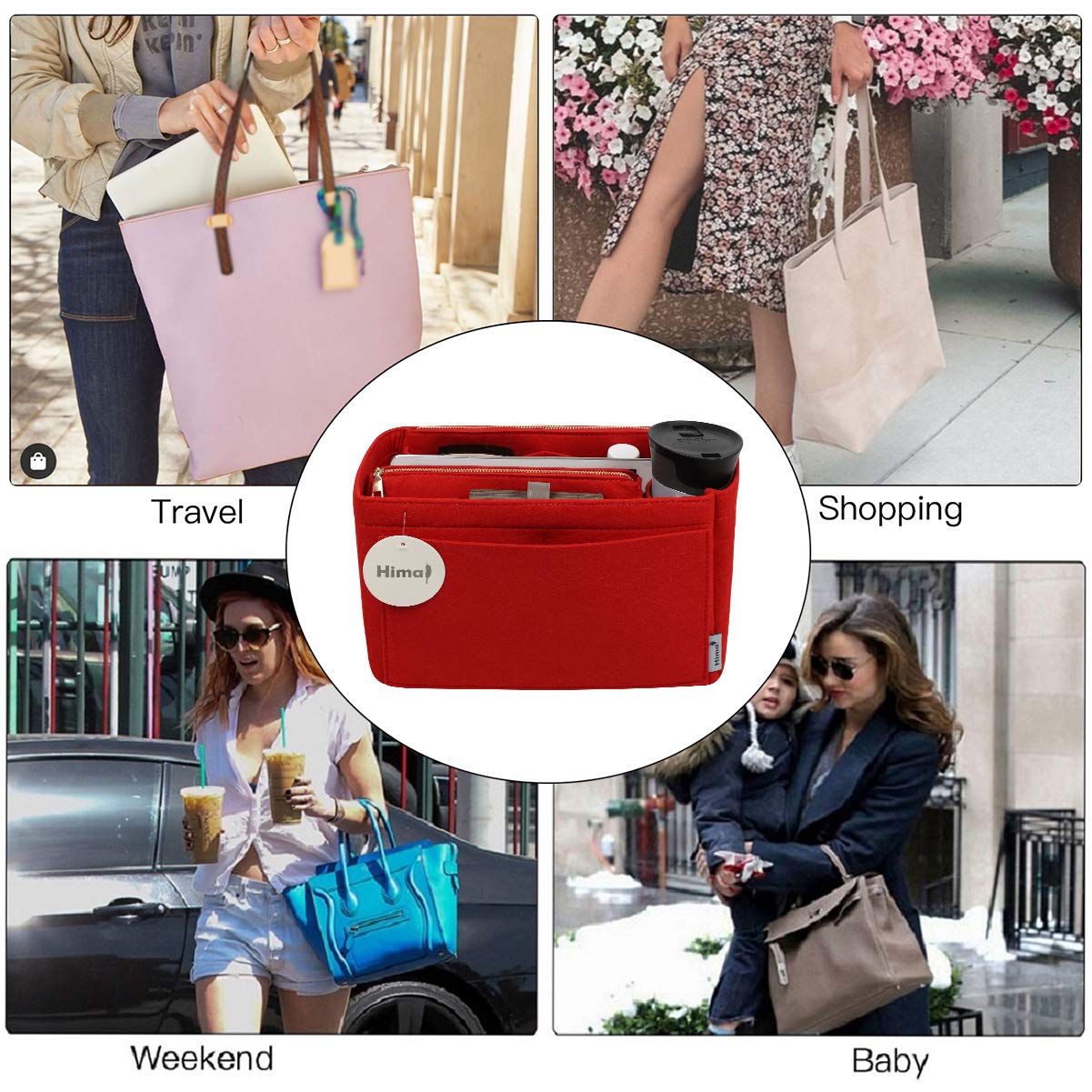 Purse Organizer Insert for Handbags - Bag in Bag Organizer Compatible with Speedy Neverfull & More - 5 Sizes (Large, Red) - Perfect for Travel, Work & Daily Organization