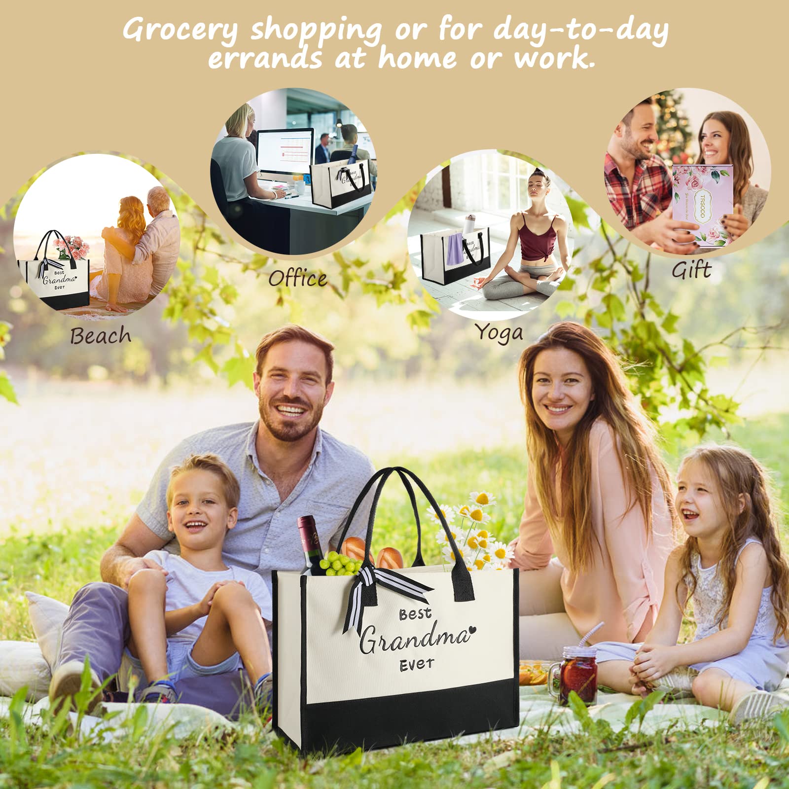 TRSODD Embroidered Canvas Tote Bag & Makeup Bag Set - Perfect Mother's Day Gift for Grandma, Birthday Present for Women - Ideal for Shopping, Travel & Daily Use