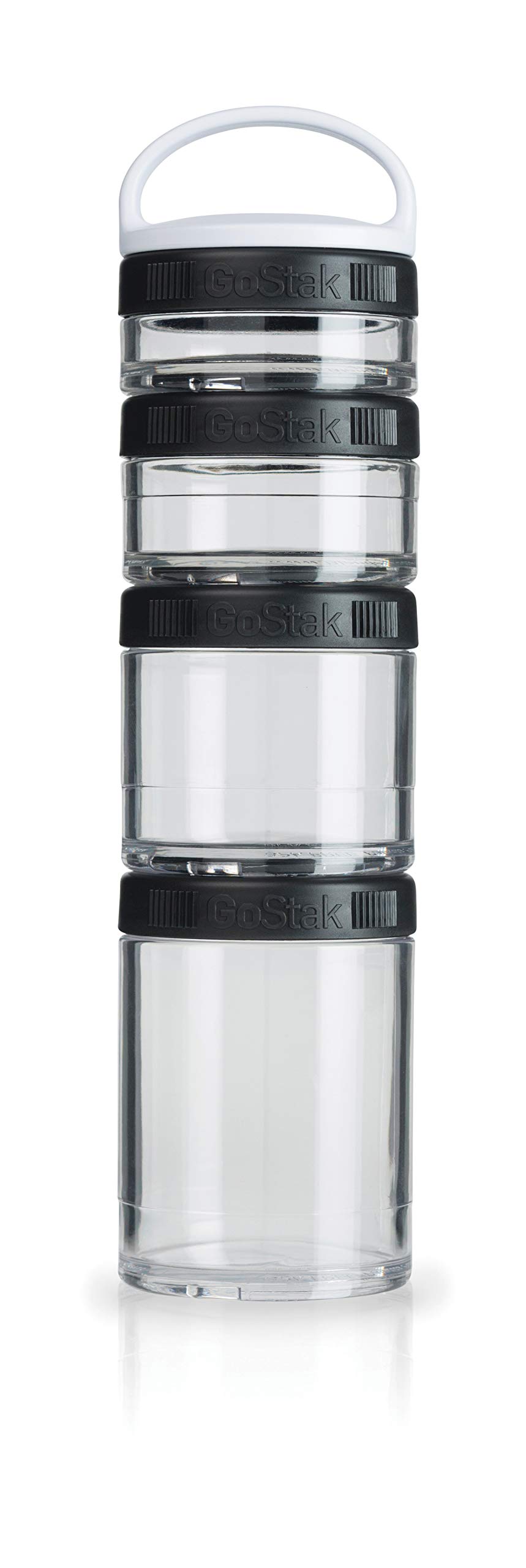 BlenderBottle GoStak 4-Piece Food Storage Containers Set for Protein Powder, Healthy Snacks & Portion Control - BPA-Free, Leak-Proof, Stackable Design - Perfect for Gym, Travel & Meal Prep (Black)