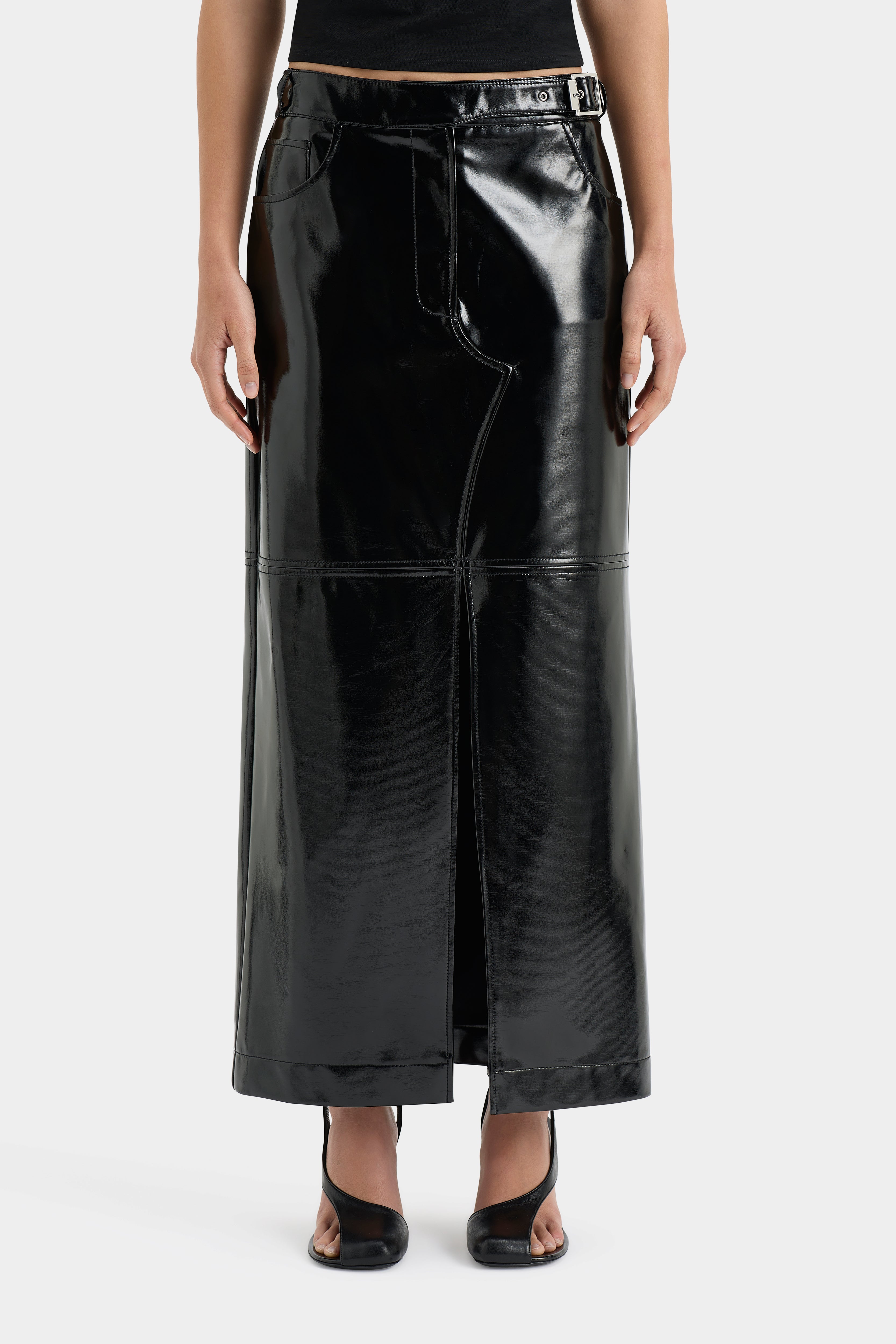 Elegant Black Belted Midi Skirt for Women - Perfect for Night Out, Office Wear & Evening Events
