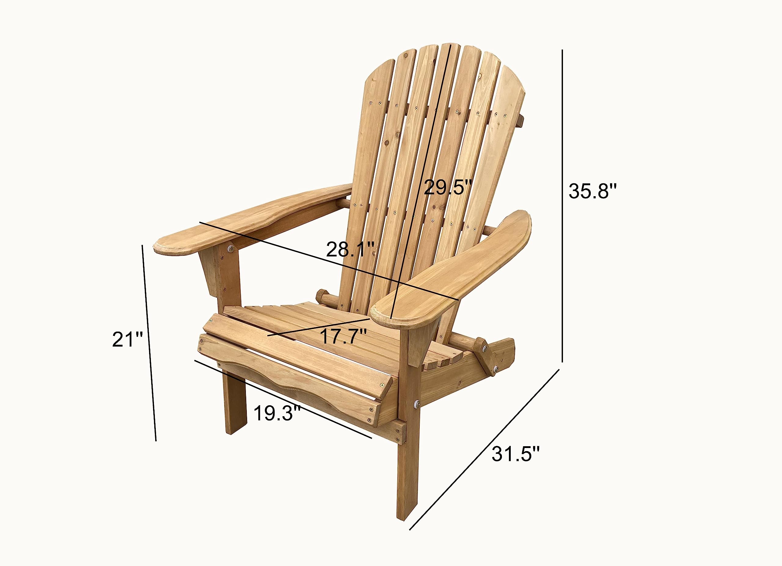BTEXPERT Set of 2 Folding Adirondack Chairs - Half Assembled Outdoor Wooden Lounge Chairs for Patio, Lawn, Garden, Backyard, Deck, Fire Pit, Pool & Beach - 350lb Weight Capacity - Perfect for Relaxing, Sunbathing and Outdoor Gatherings