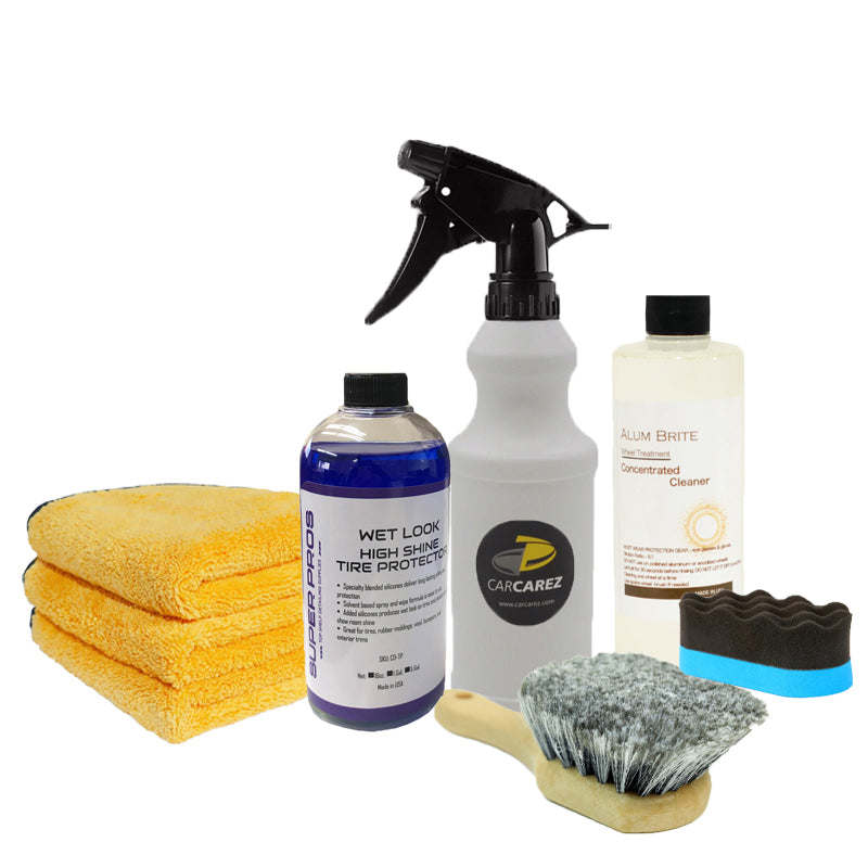 Pro Grade CarCarez Wheel, Rim & Tire Detailing Kit – 8-Piece Set with 16 fl. oz Cleaner | Deep Cleaning for Alloy, Chrome & Painted Wheels | Perfect for Car Enthusiasts & Professional Detailing