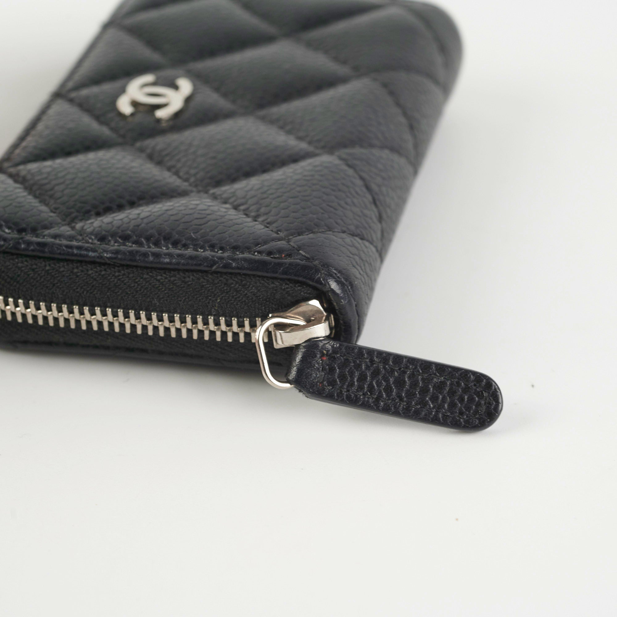 Chanel Quilted Caviar Leather Zip Around Card Holder Wallet - Black | Luxury Compact Wallet for Credit Cards & Cash | Perfect for Everyday Use, Travel & Gifts