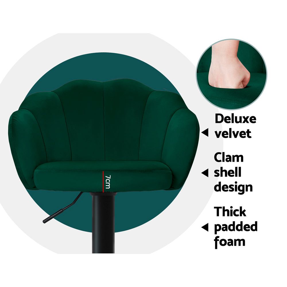 Adjustable Height Velvet Green Bar Stools with Gas Lift Mechanism - Perfect for Kitchen Islands, Breakfast Bars, and Home Decor