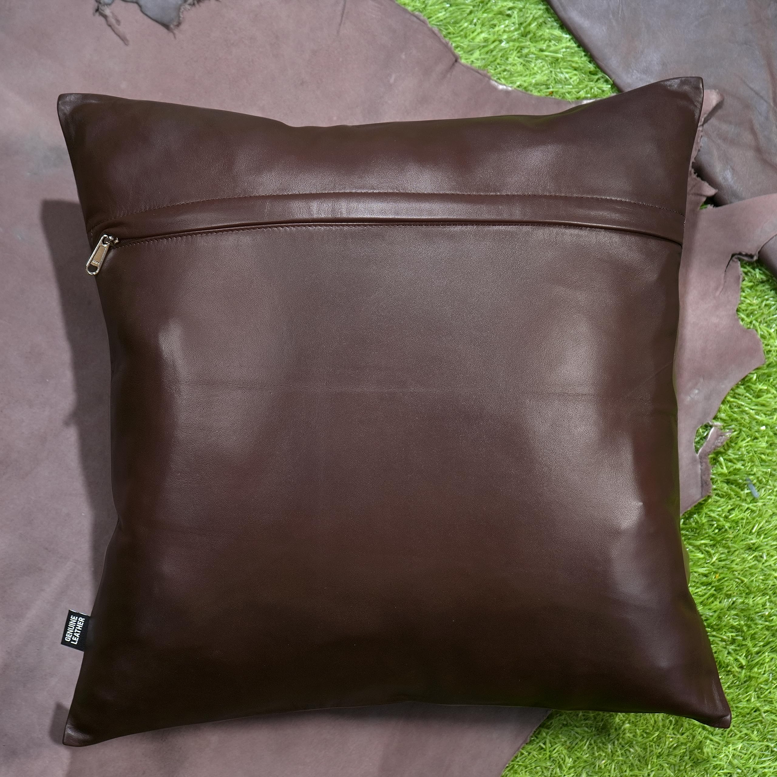 Premium Lambskin Leather Pillow Cover - 22x22 Inch Sofa Cushion Case - Luxury Decorative Throw Covers for Living Room, Bedroom - Dark Brown (Pack of 2) - Perfect for Home Decor, Cozy Sofa & Accent Pillows