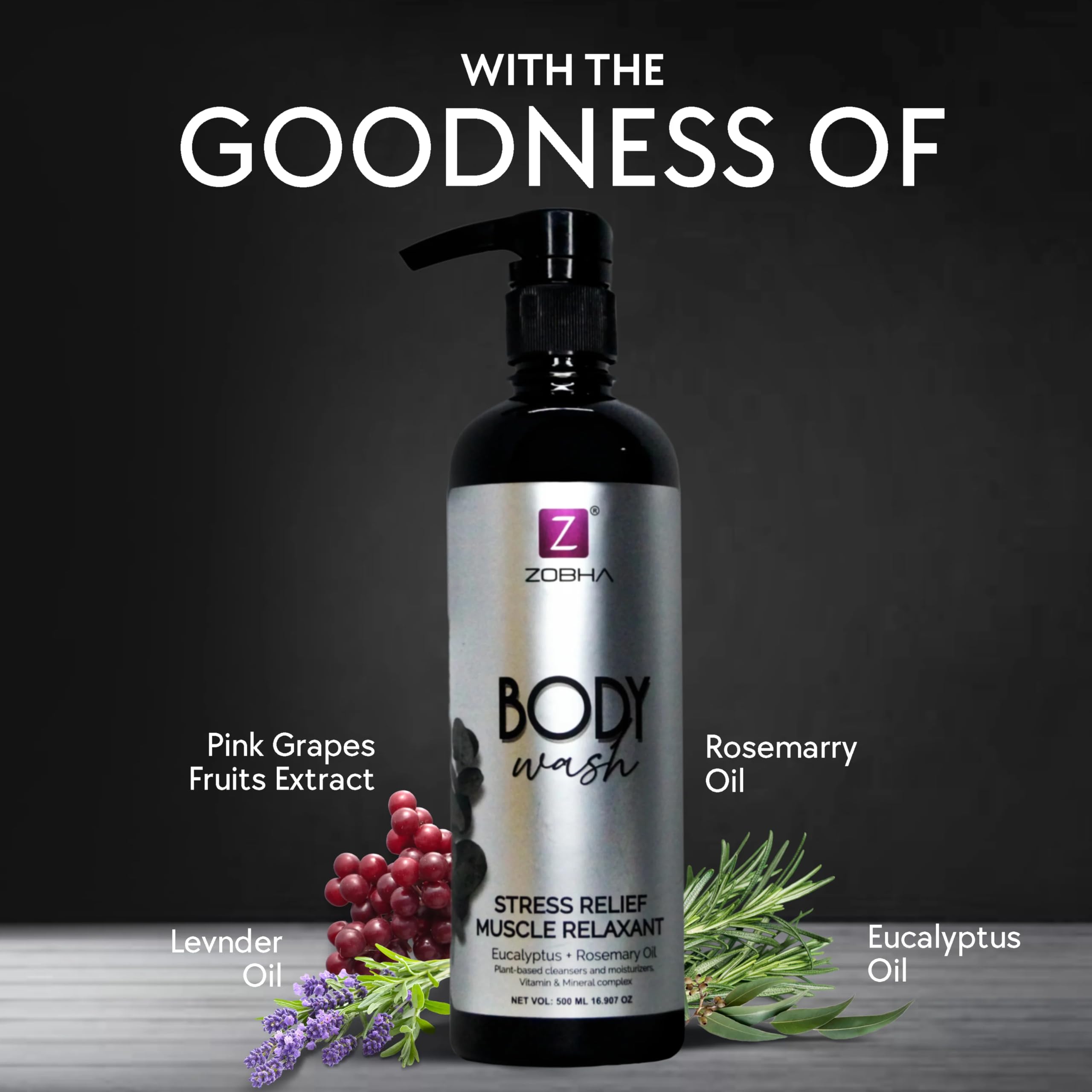 Zobha Muscle Relaxant Body Wash for Men & Women - 500ml Lavender Scented Shower Gel with Natural Ingredients - Perfect for Post-Workout Recovery & Stress Relief