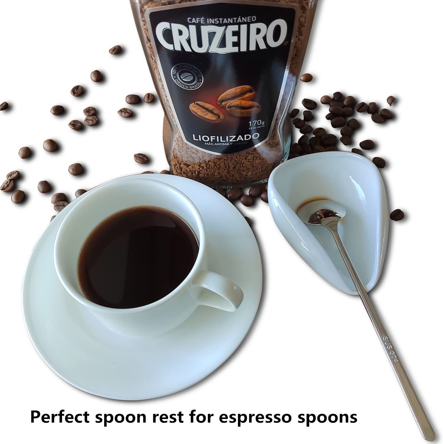 4PCS Ceramic Coffee Spoon Rest & Spoon Set - Bar Spoon & Teaspoon Holder for Coffee Stirrers - Coffee Bar Accessories & Kitchen Décor (2 Silver Spoons + 2 Spoon Rests) - Perfect for Coffee Stations, Tea Time & Home Decor