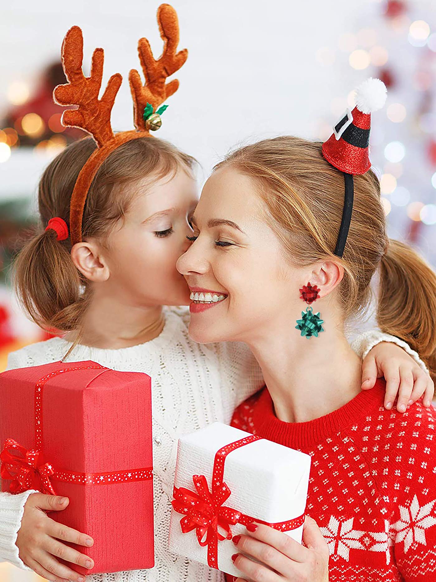 6 Pairs Christmas Earrings for Women - Festive Holiday Xmas Bow & Glitter Light Bulb Dangle Earrings, Hypoallergenic Stud Earrings - Perfect for Christmas Parties, Gift Giving & Holiday Celebrations