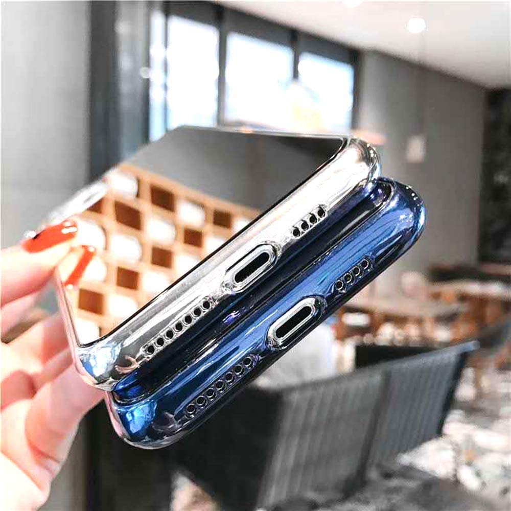 Luxury Fashion Mirror Case for iPhone 12/12 Pro - Soft TPU Bumper Frame, Shockproof Tempered Glass Back Cover with Glitter Design - Trendy Phone Case for Women & Girls (Blue) - Perfect for Parties, Dating & Everyday Use