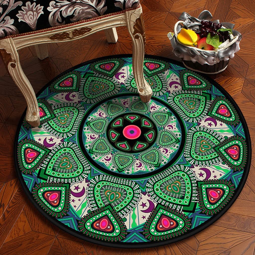 Moroccan Style Non-Slip Area Rug - Oriental Floral Medallion Design, Ethnic Sofa Carpet for Living Room, Bedroom, Kitchen, Entryway & Laundry (78.7x78.7 Inch, Style 2) | Durable, Non-Shedding Floor Mat for Home Decor