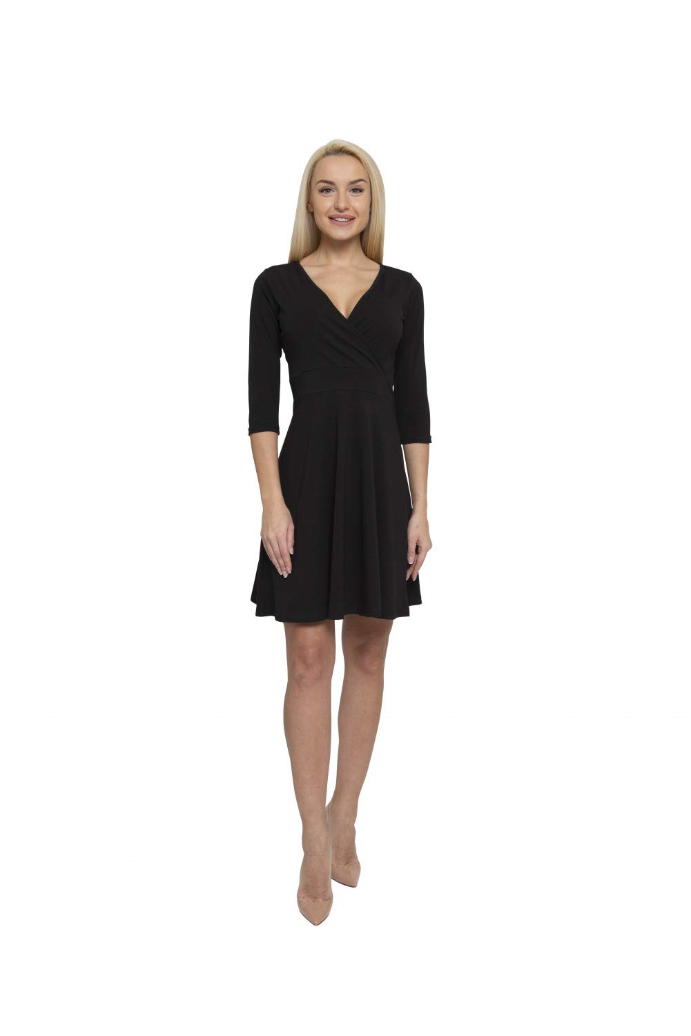 Lunarable Women's Cross Wrap A-Line Long Sleeve Dress - Elegant Flowy Midi Dress for Casual Wear, Office, Date Night & Special Occasions