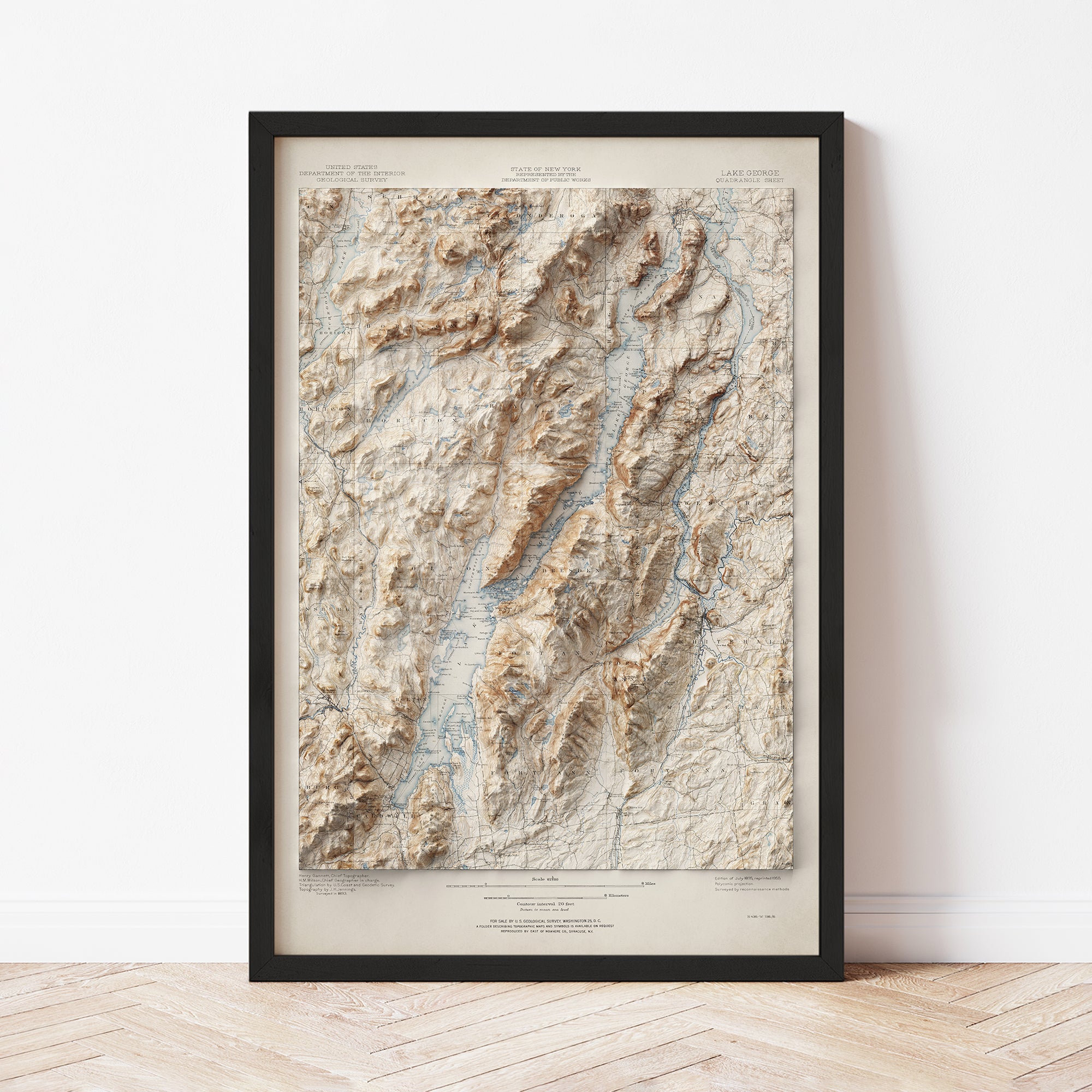 Vintage 1895 Shaded Relief Map of Lake George, NY - Perfect for Home Decor, Gifts & Historical Collectors