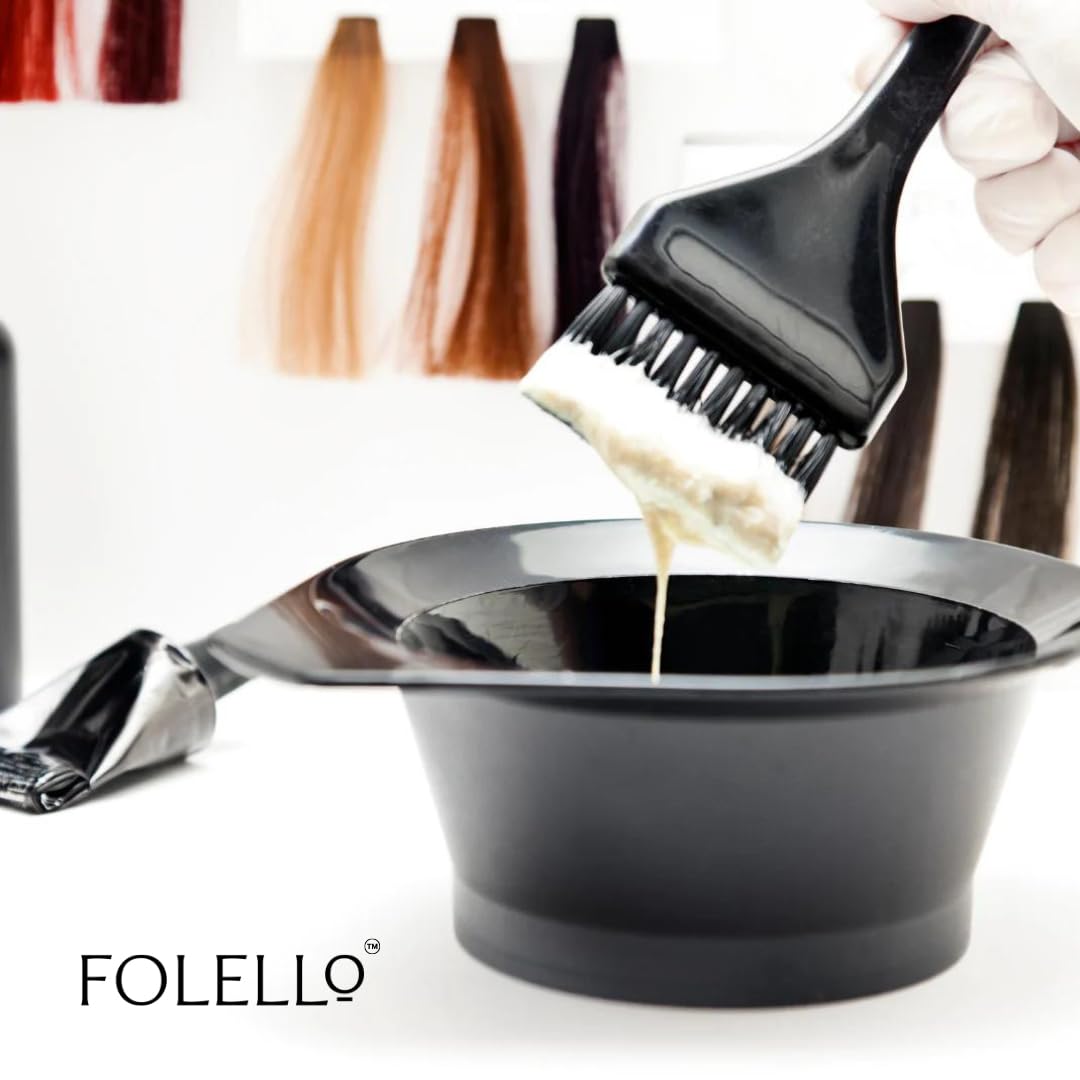 FOLELLO Professional Hair Coloring Kit with 2 Mixing Bowls, 1 Rat Tail Brush & 4 Tint Brushes - 7 Piece DIY Hair Dye Set for Salon-Quality Results at Home - Perfect for Ombre, Highlights & Root Touch-Ups