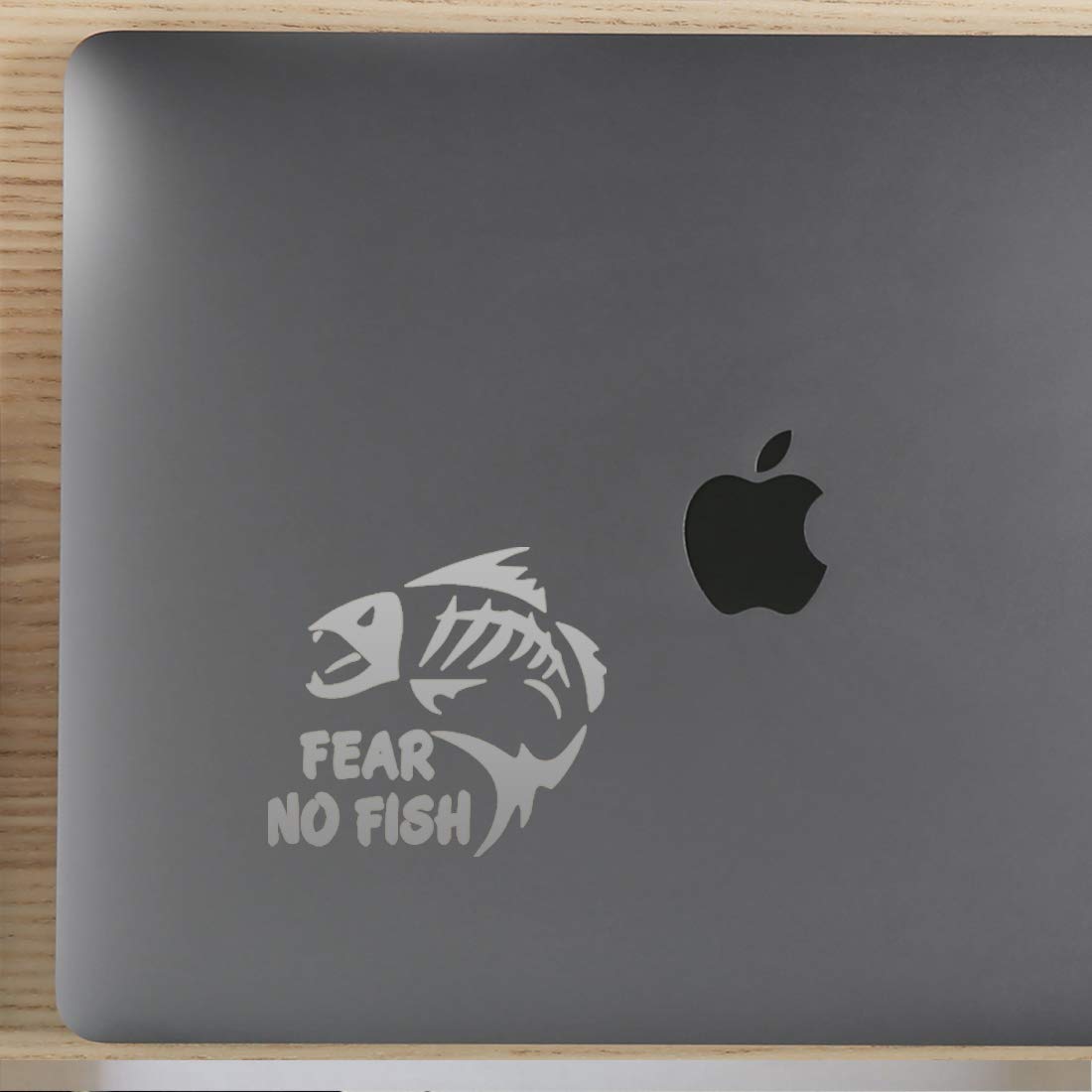 Premium Waterproof Vinyl Decal Stickers (Set of 2) - Fear NO Fish Metallic Silver Design for Laptop, Phone, Helmet, Car Window, Bumper, Mug, Cup, Door & Wall Decoration - Perfect for Outdoor Enthusiasts and Home Decor