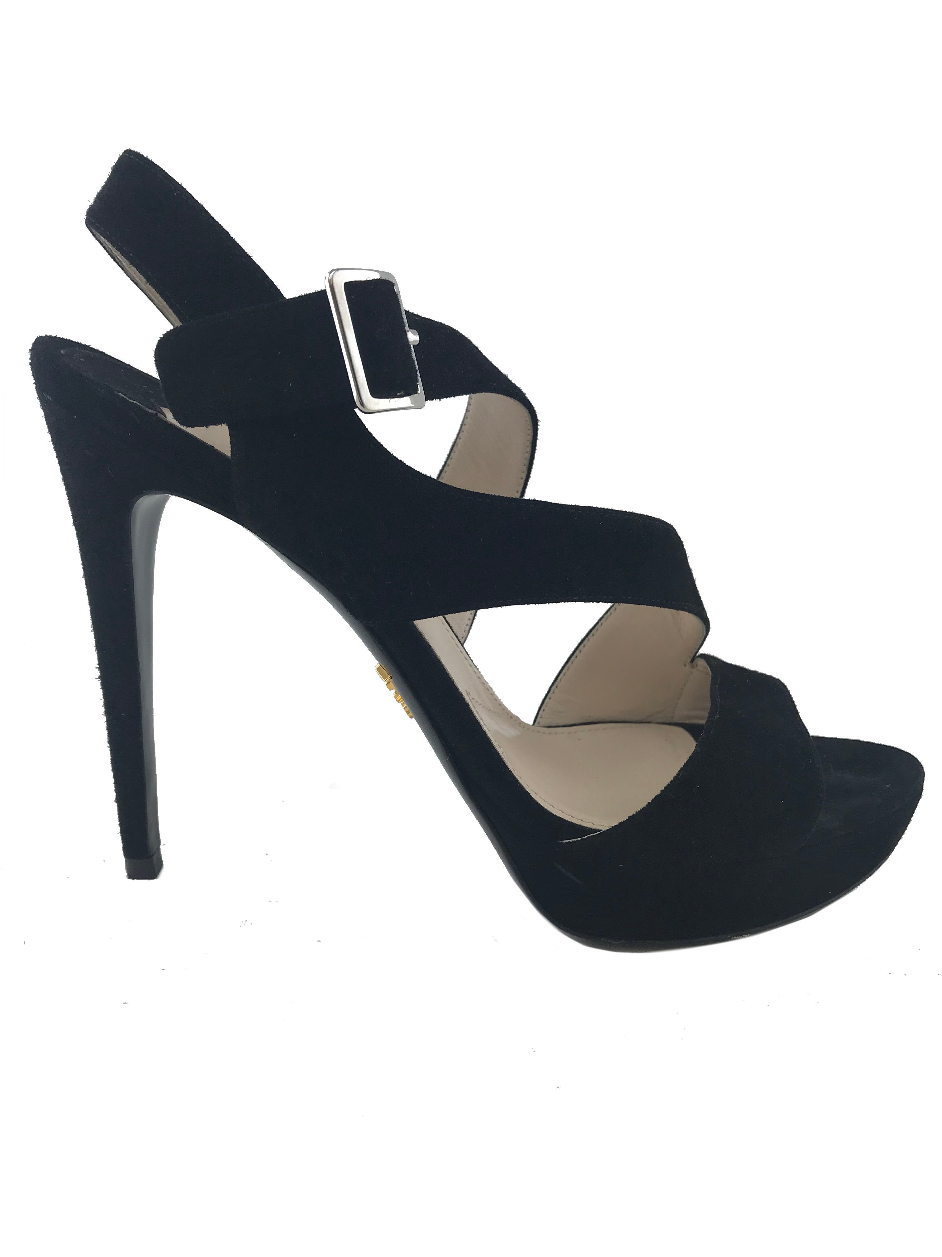 Prada Suede Strappy Platform Sandals Women's Size 7.5 | Luxury Designer High Heel Sandals for Summer, Parties & Weddings