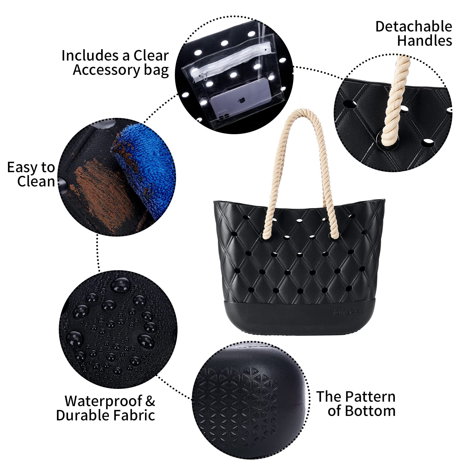 Waterproof Beach Tote Bag - Durable EVA Open Handbag for Swimming, Pool, Gym & Travel - Lightweight Washable Sports Bag with Drain Holes | Perfect for Beach Days, Boat Trips & Workout Sessions