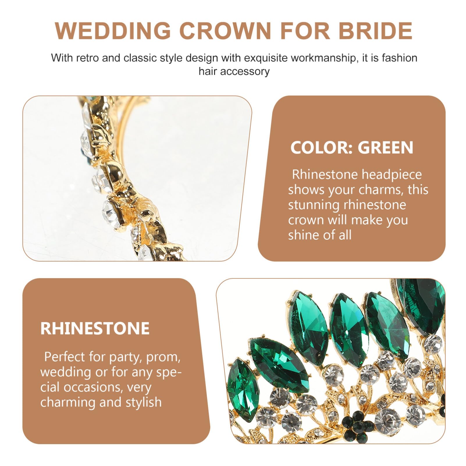 Amosfun Vintage Rhinestone Crown Headband - Elegant Bridal Hair Jewelry for Weddings, Birthdays & Cosplay | Perfect for Brides, Parties & Special Occasions