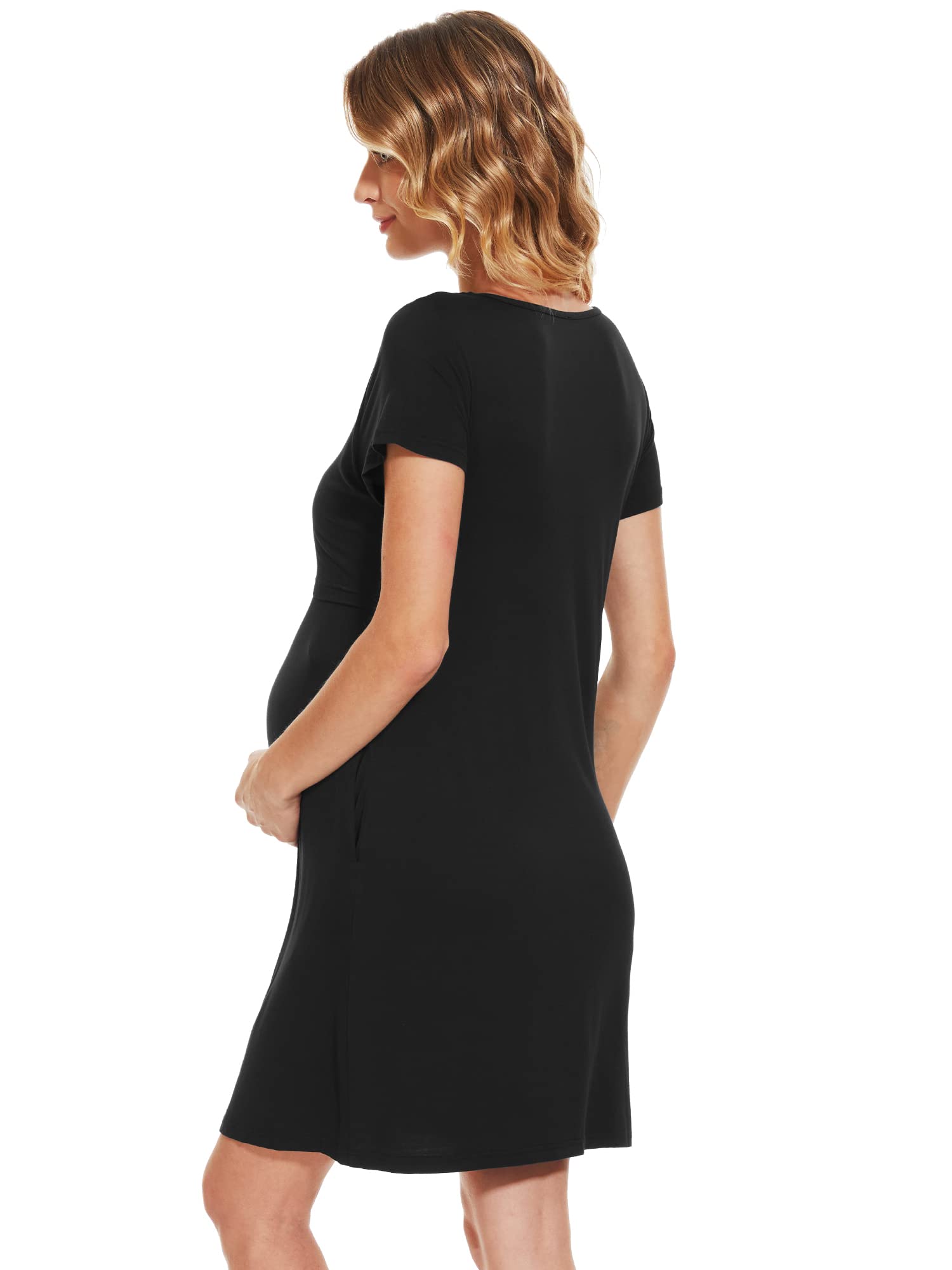 Soft Viscose Bamboo 3-in-1 Maternity Nightgown - Nursing & Delivery Gown with Breastfeeding Access - Comfortable Sleep Shirt for Pregnancy & Postpartum (Sizes S-XXL) - Perfect for Hospital Stay, Nursing at Home, and Relaxing Maternity Wear