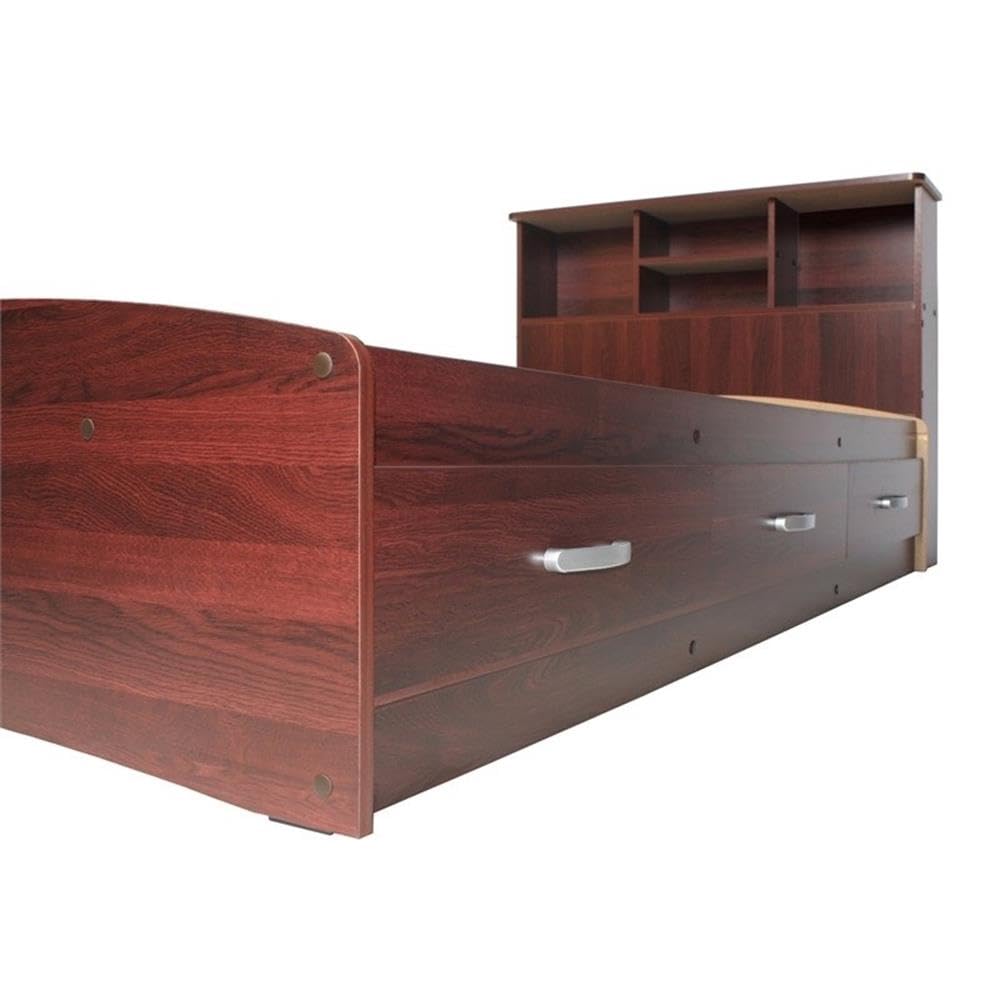 Pemberly Row Modern Wooden Twin Size Captains Bed with Storage Drawers in Rich Mahogany Finish - Perfect for Kids Rooms, Guest Bedrooms & Small Space Living