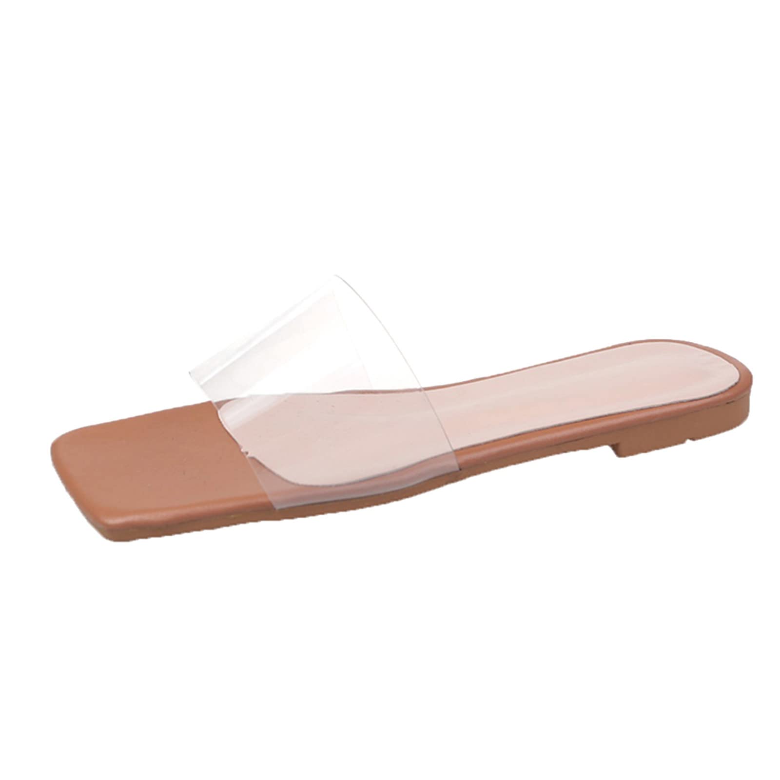 Women's Transparent PVC Flat Slippers Sandals - Comfortable Beach Casual Shoes for Women - Size 7 - Perfect for Poolside, Vacation & Summer Outfits