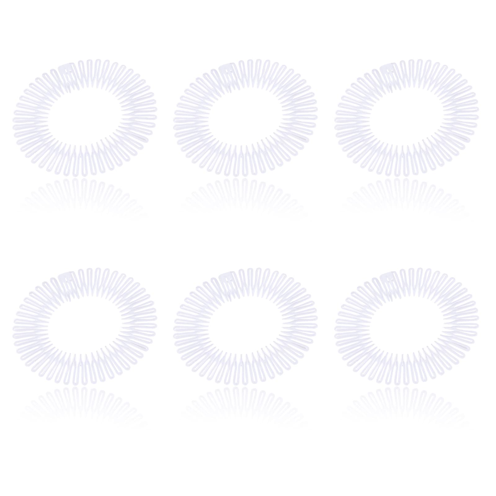 AEGYPIUS 6 Pack Plastic Flexi Comb Headbands for Women - Stretchable Full Circle Hairbands with Teeth (Transparent, White, One Size) - Perfect for Workouts, Yoga, Sports & Everyday Hairstyling