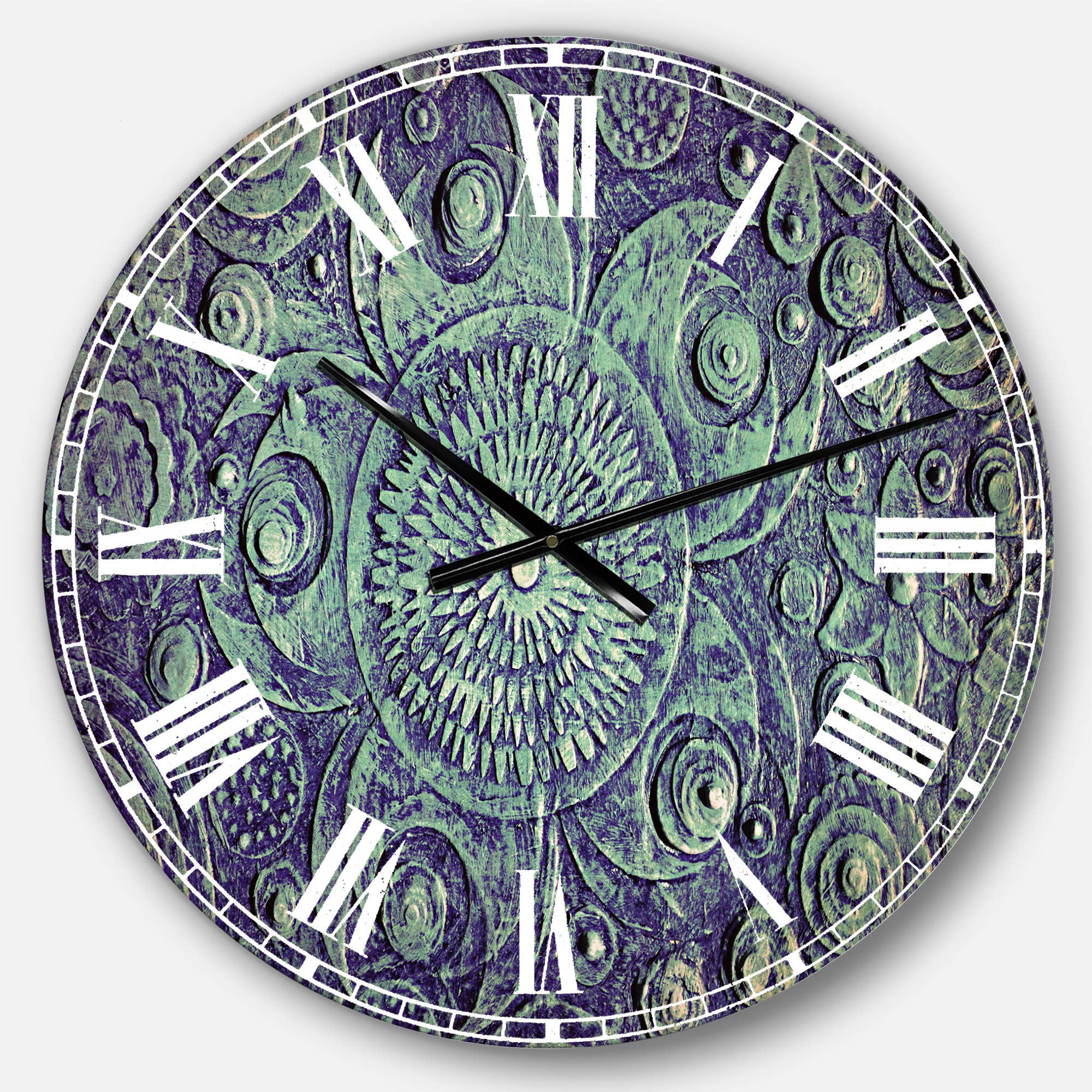 Designart Blue Floral Round Wall Clock - Traditional Metal Wall Art Decor for Home, Living Room, Bedroom & Office | Perfect for Farmhouse, Boho & Vintage Interior Design Styles