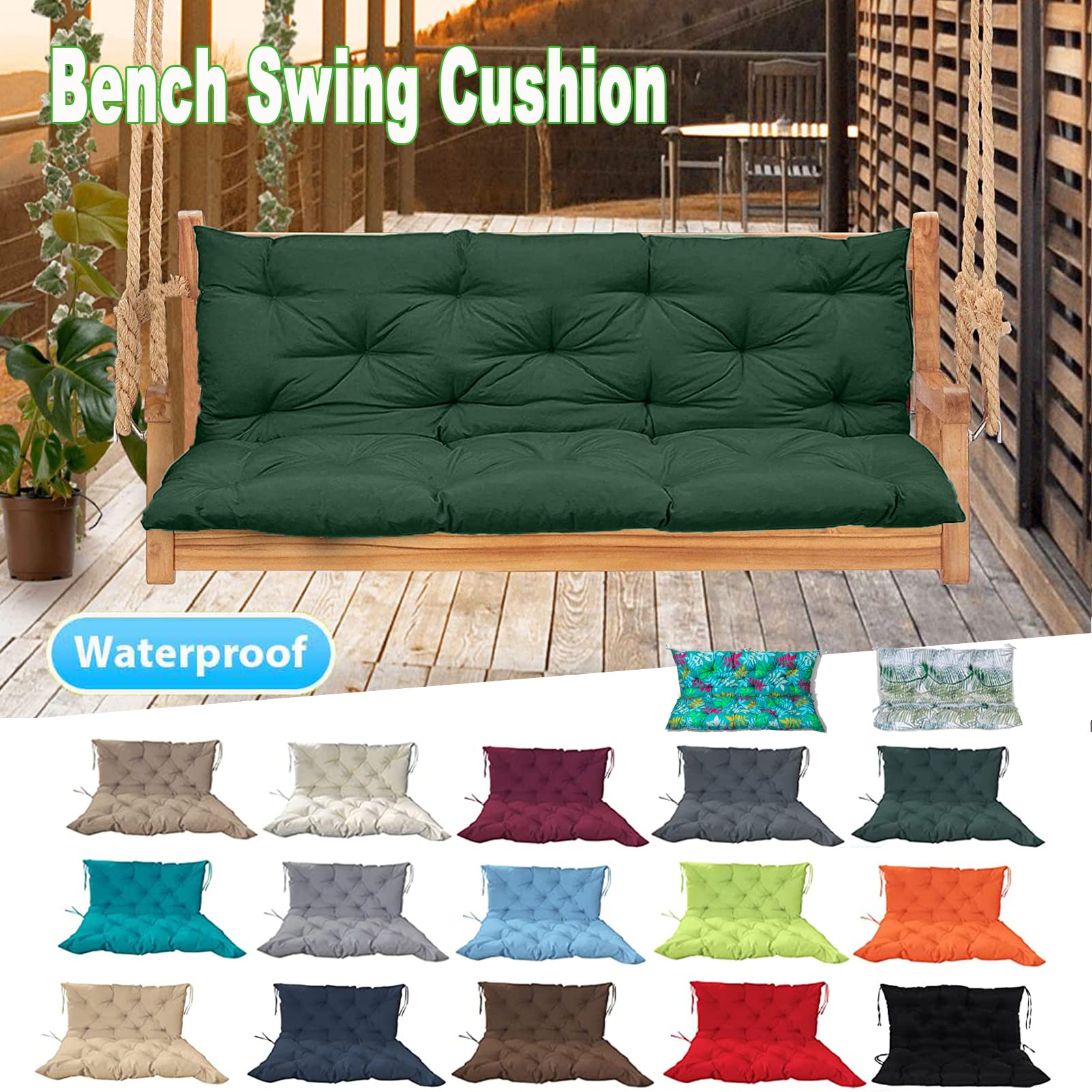 Waterproof Outdoor Swing Cushions with Backrest - 40x40 Inch Dark Green 2-3 Seater Bench Cushions for Porch, Garden & Patio Furniture - Perfect for Relaxing on Your Deck, Swing or Outdoor Lounge Area - Ideal for Backyard, Poolside & Hammock Comfort