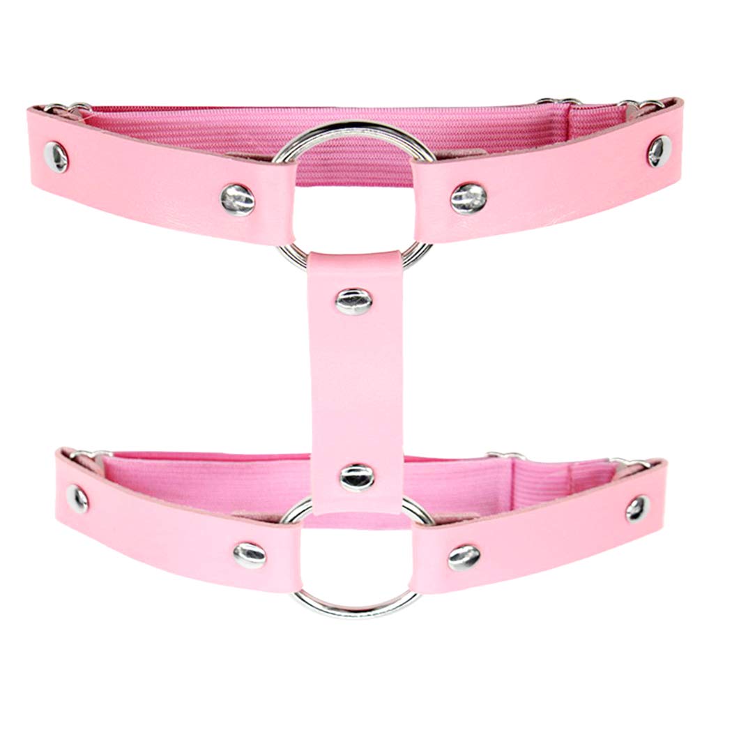 Adjustable Leather Gothic Leg Harness Garter Belt with 2 Rows Elastic Straps - Punk Thigh Ring for Women - Perfect for Gothic Fashion, Cosplay, and BDSM Outfits