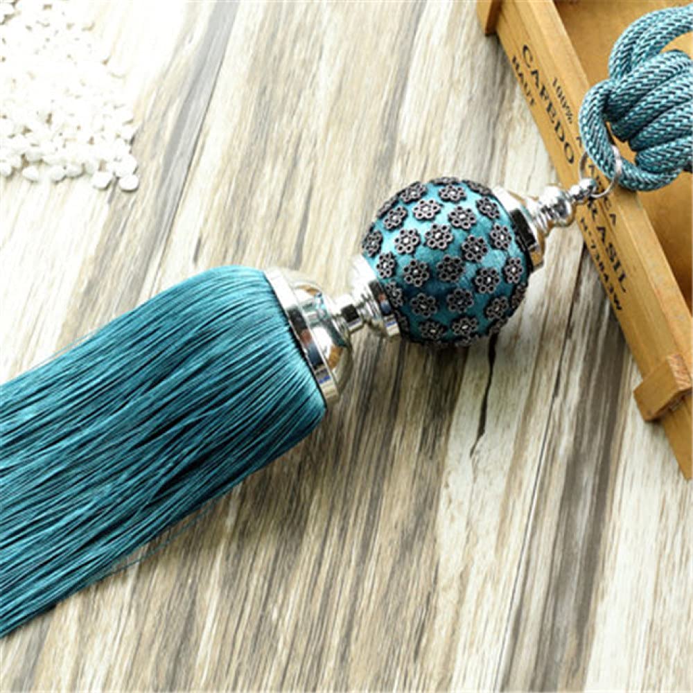 QUNLIPAI 1 Pair Blue Curtain Tiebacks with Tassel & Buckle - Elegant Window Drapery Holdbacks for Living Room, Bedroom, and Home Decor