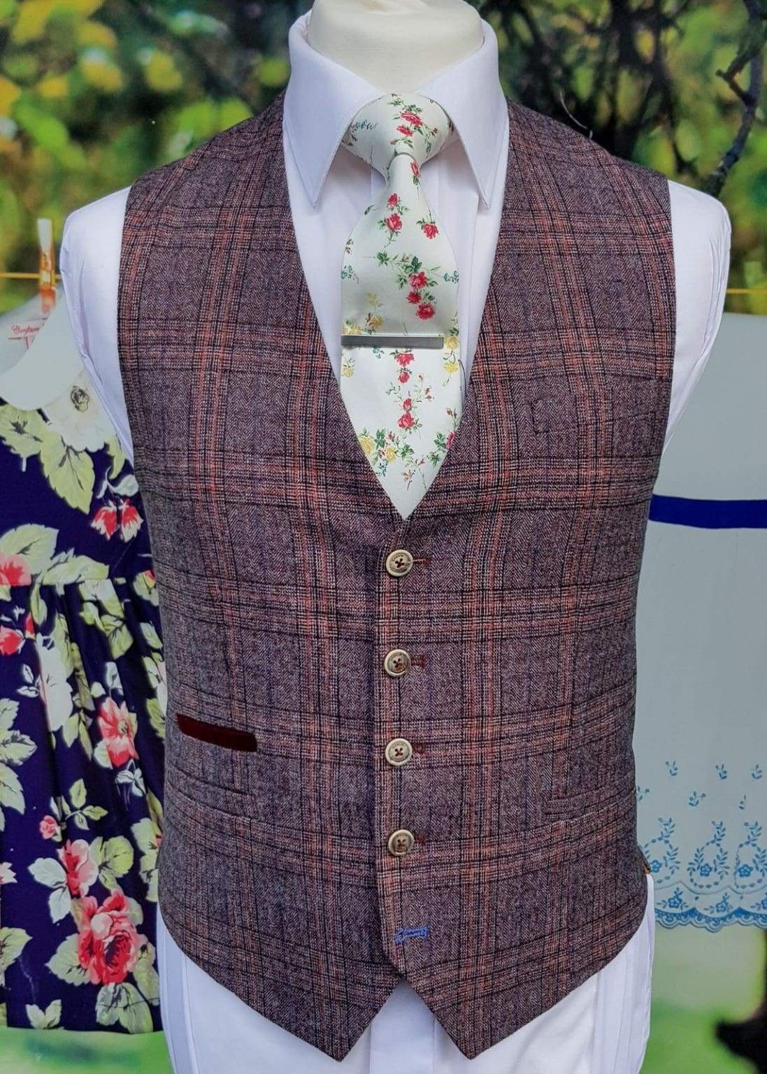Cavani Brendan Slim Fit Wine Check Waistcoat for Men - Elegant Formal Vest for Weddings, Parties & Business Events