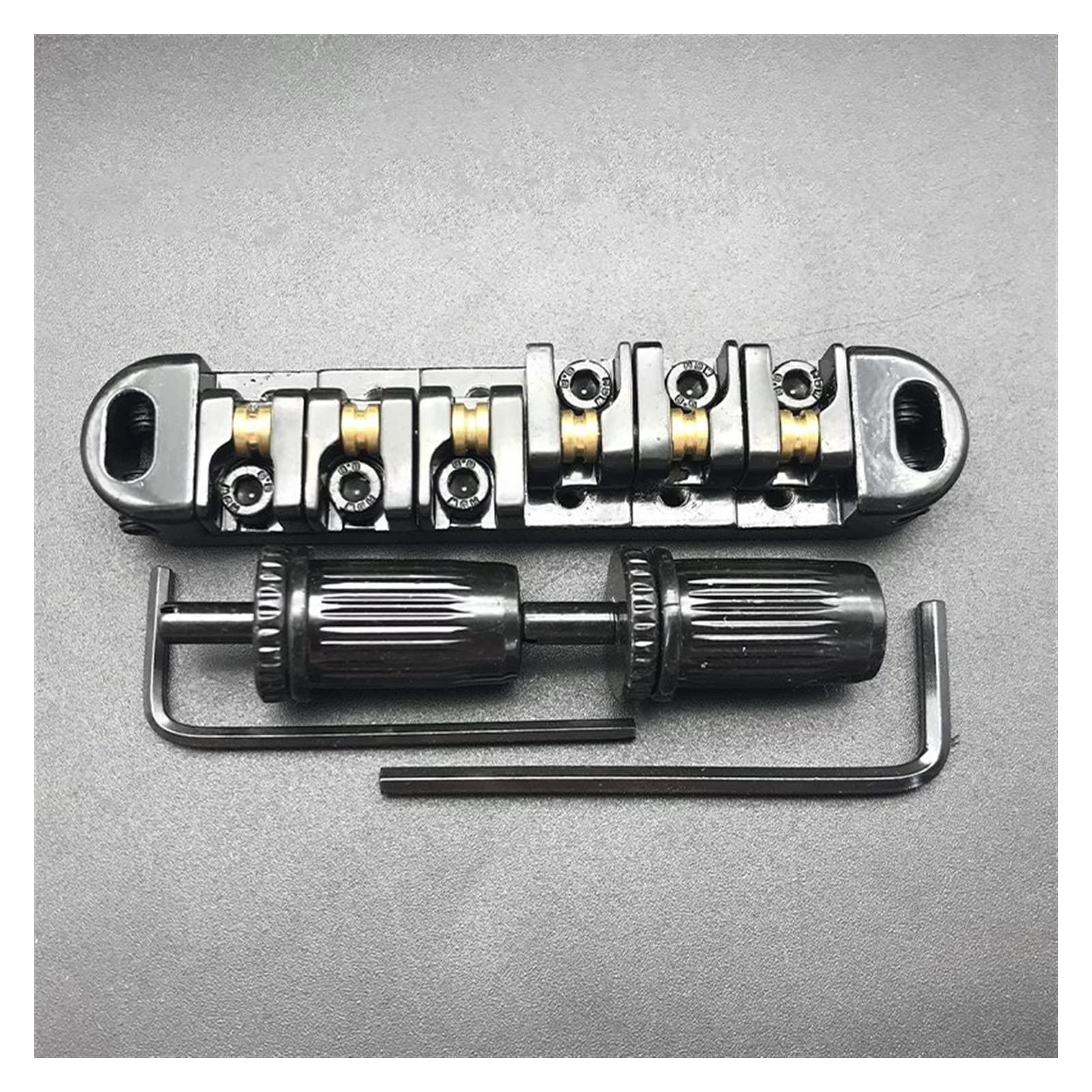 Tune-O-Matic Guitar Bridge with Roller Saddles & 2 Studs - Replacement Part for LP Electric Guitars (Black) | Perfect for Guitar Upgrades, Repairs & Smooth String Action Adjustment