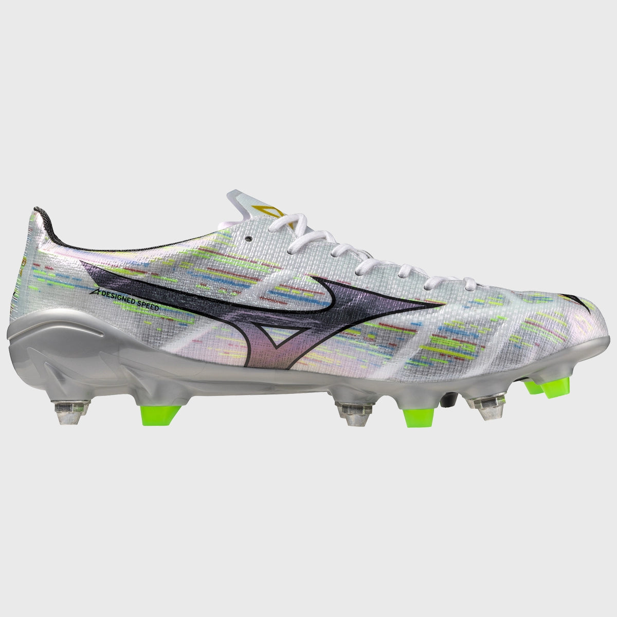 Mizuno Alpha Elite Mix Rugby Cleats - White/Silver | Lightweight & Durable for Rugby Matches & Training