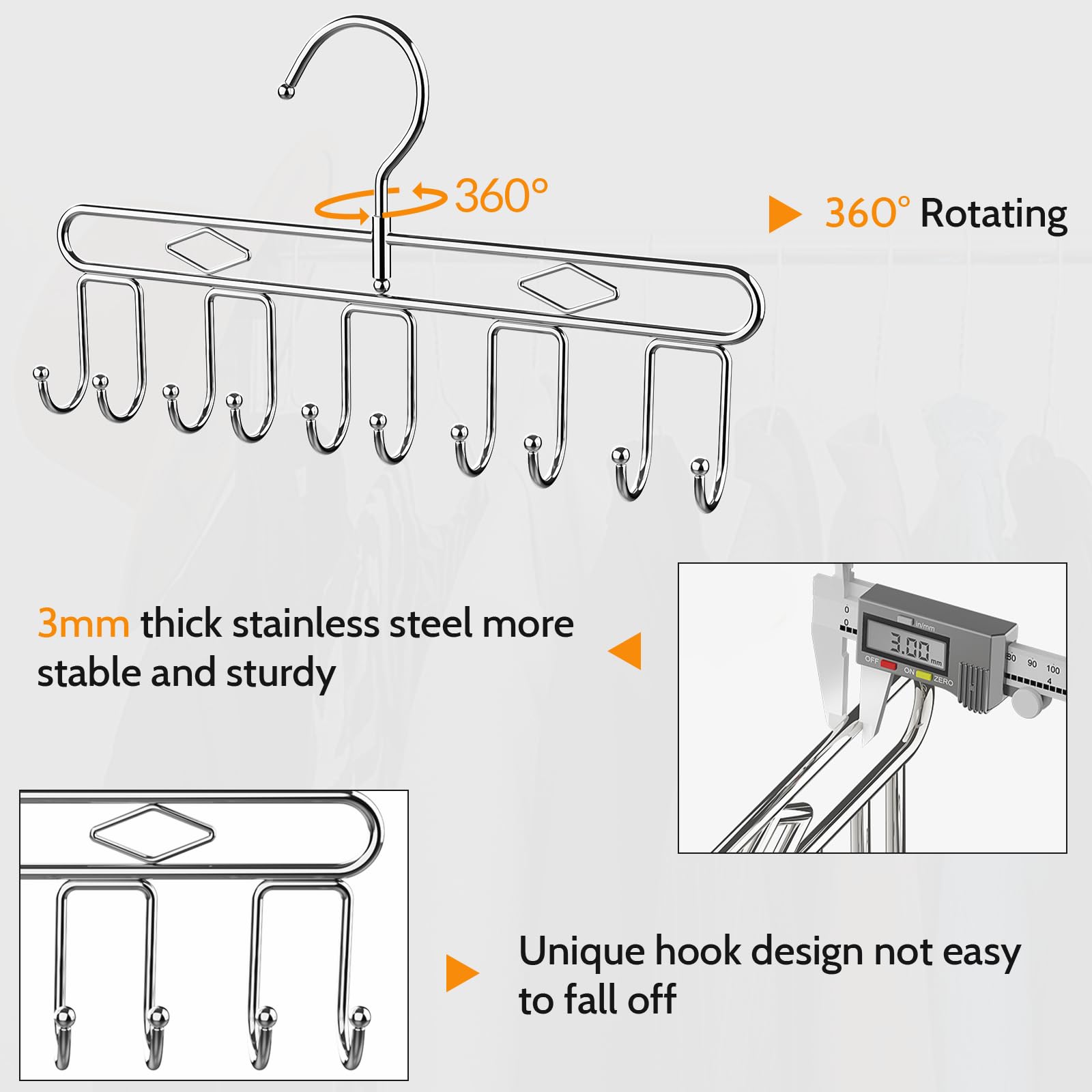 2 Pack Heavy Duty Metal Belt Hanger with 20 Hooks - 360° Rotating Belt Organizer for Closet Storage - Space Saving Rack for Belts, Ties, Scarves, Tank Tops & Purses - Perfect for Bedroom, Walk-in Closet and Dorm Organization