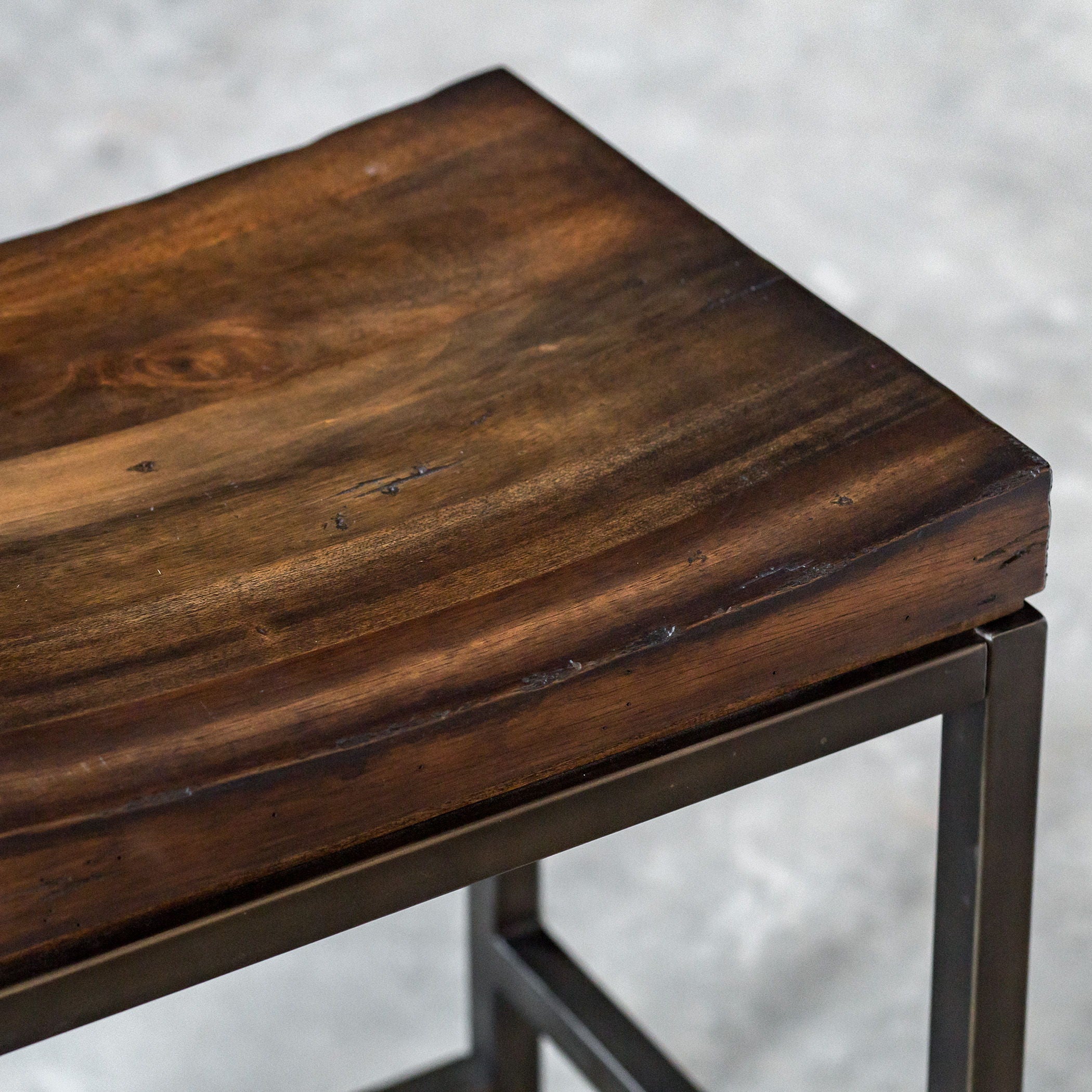 Beck Wood Counter Stool - Dark Brown & Black Wooden Bar Stool for Kitchen Island, Breakfast Nook, and Home Bar - Rustic Modern Dining Chair with Comfortable Seat