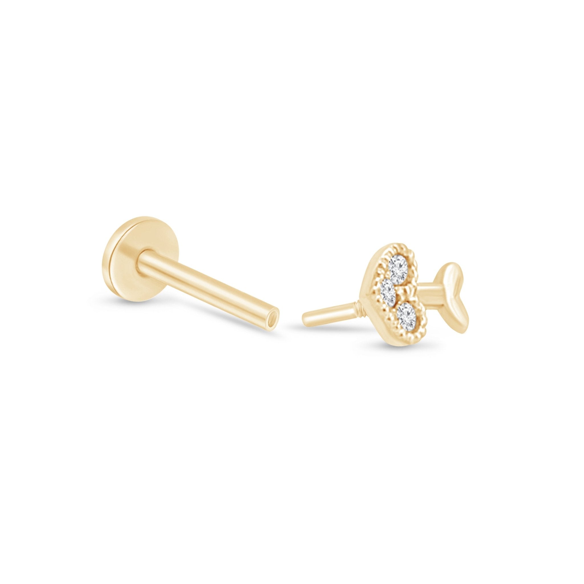 14k Yellow Gold Diamond Heart Cupid's Arrow Stud Earrings - Romantic Gift for Valentine's Day, Anniversary & Special Occasions