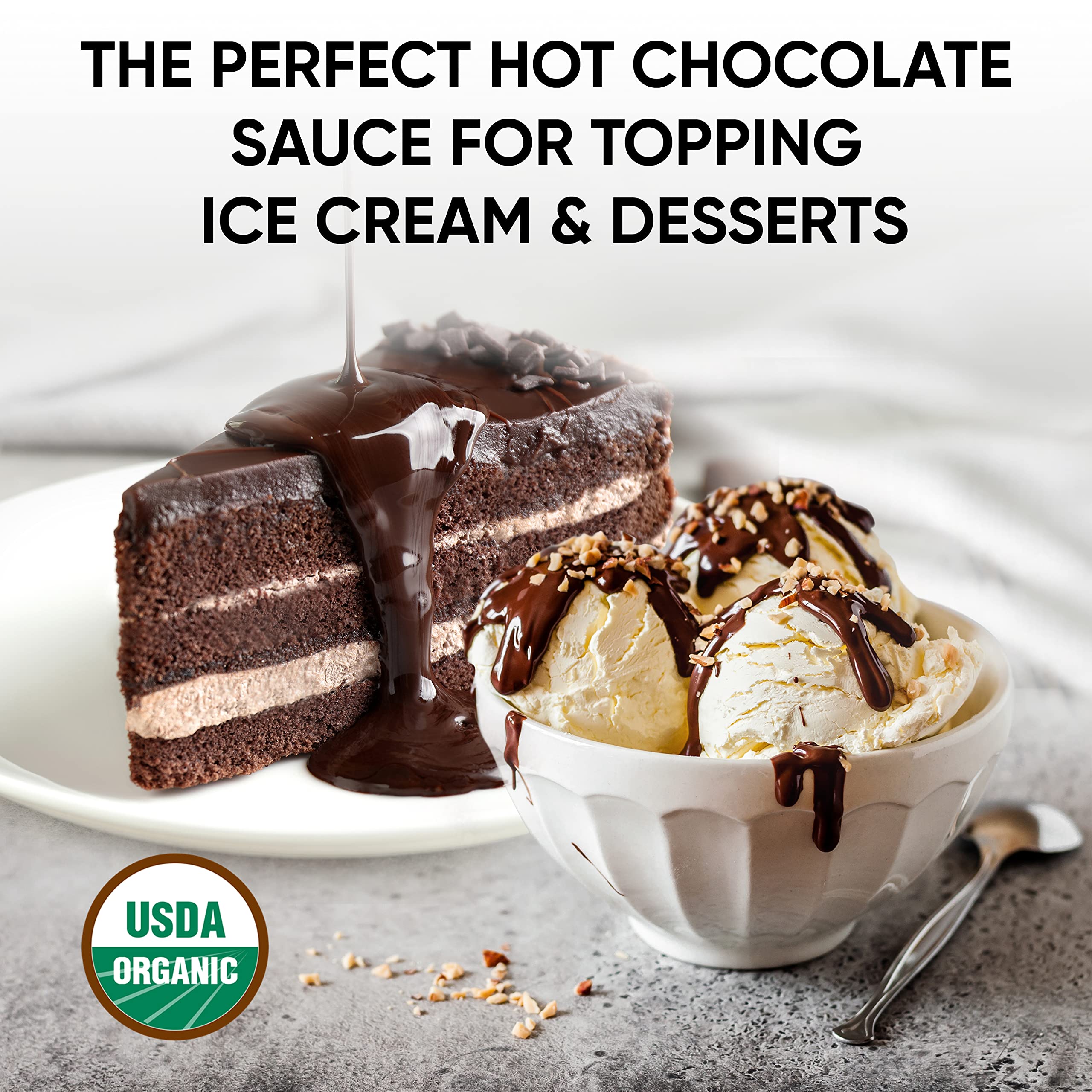 Organic Hot Fudge Sauce by King's Cupboard - Premium Chocolate Topping for Ice Cream, Desserts, Coffee, Baking & Fondue | Gluten-Free, Kosher, All Natural | 7.2 oz (Pack of 12) | Perfect for Family Gatherings, Movie Nights & Holiday Treats