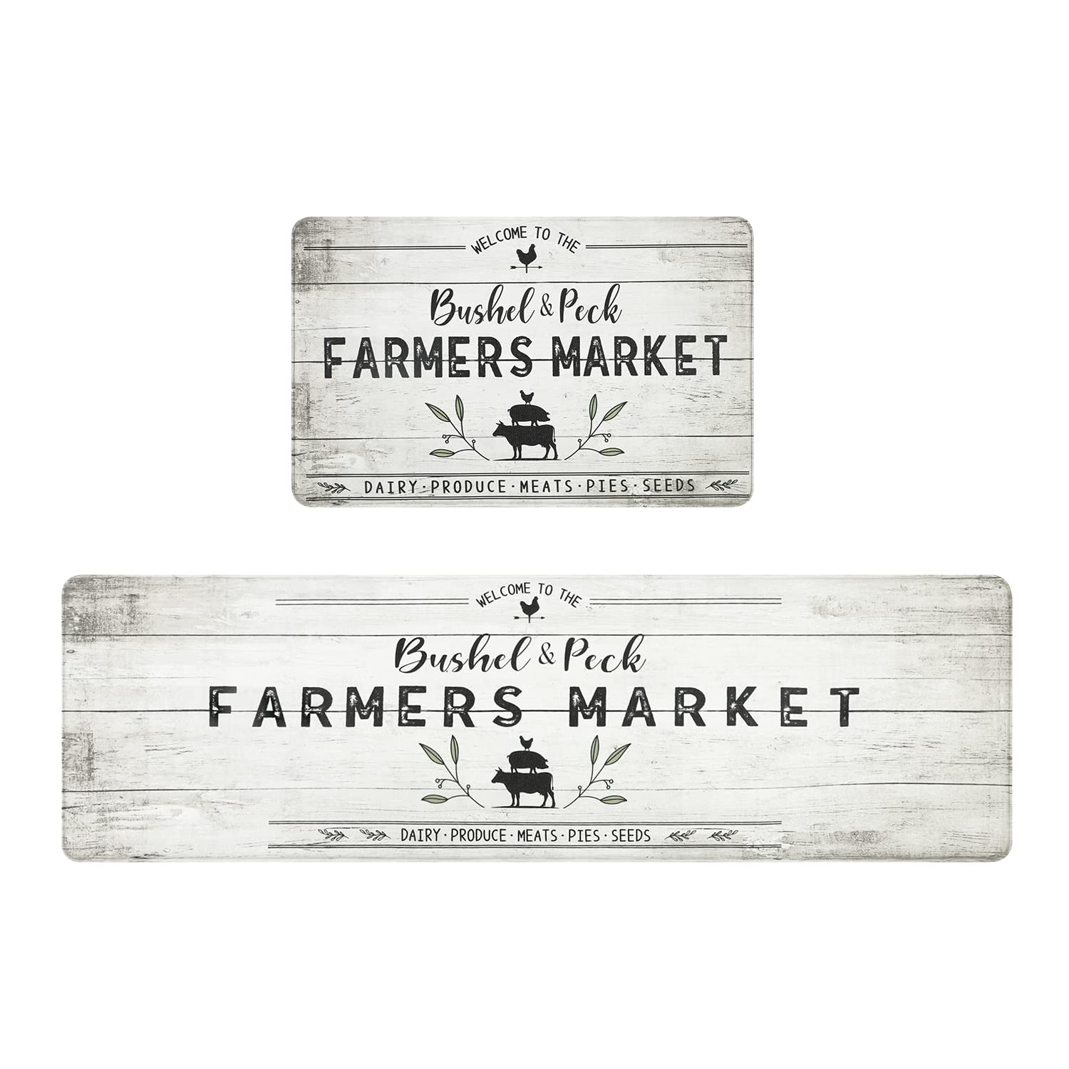Falflor Farmhouse Kitchen Rugs 2-Pack - Anti-Fatigue Cushioned Non-Slip Standing Mats for Kitchen Sink, Office & High-Traffic Areas - Thick Foam Comfort Floor Mat (Grey) - Perfect for Cooking, Dishwashing & Long Standing Work Sessions