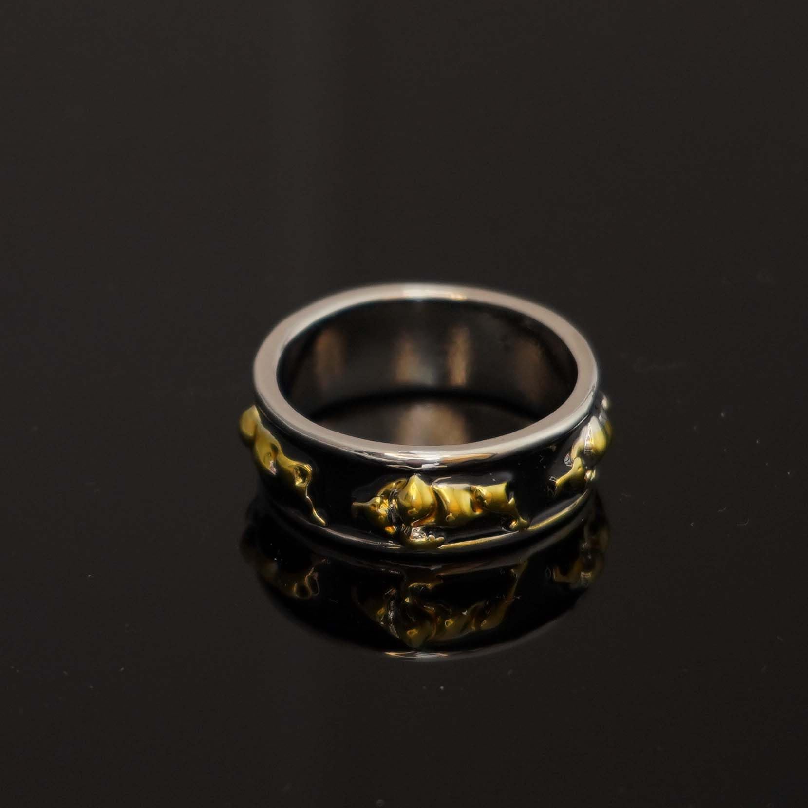 Taurus Bull Ring for Men - Norse Viking Bull Head Ring in Gold, Bull Totem & Tribal Biker Ring - Taurus Constellation Amulet Jewelry - Punk Animal Ring for Men - Perfect for Viking Lovers, Biker Fashion & Zodiac Gift Giving