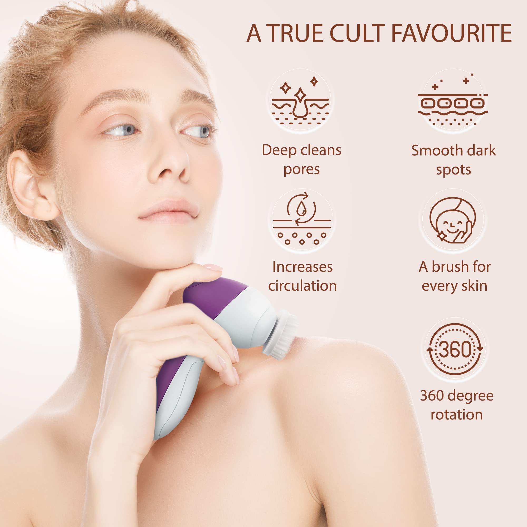 Electric Facial Cleansing Brush for Women - Deep Exfoliating & Cleansing Spin Brush with Soft Bristles, Rechargeable Skin Scrubber for Daily Skincare Routine | Perfect for Acne-Prone Skin & Makeup Removal (Amethyst)
