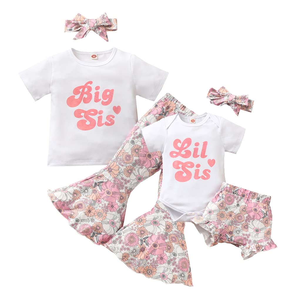 Floral Big Sister Little Sister Matching Outfits Set - Cute Sibling Girls' Summer Clothes | Perfect for Family Photos, Birthday Parties & Special Occasions