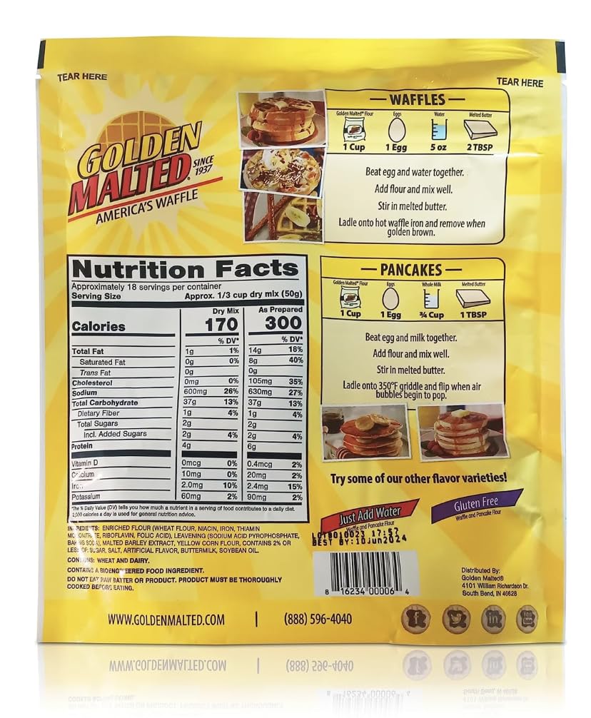 Carbon's Golden Malted Original Pancake & Waffle Flour Mix - 32oz Bag | Premium Breakfast Mix for Fluffy Pancakes & Crispy Waffles | Perfect for Family Brunches, Sunday Breakfasts & Holiday Gatherings