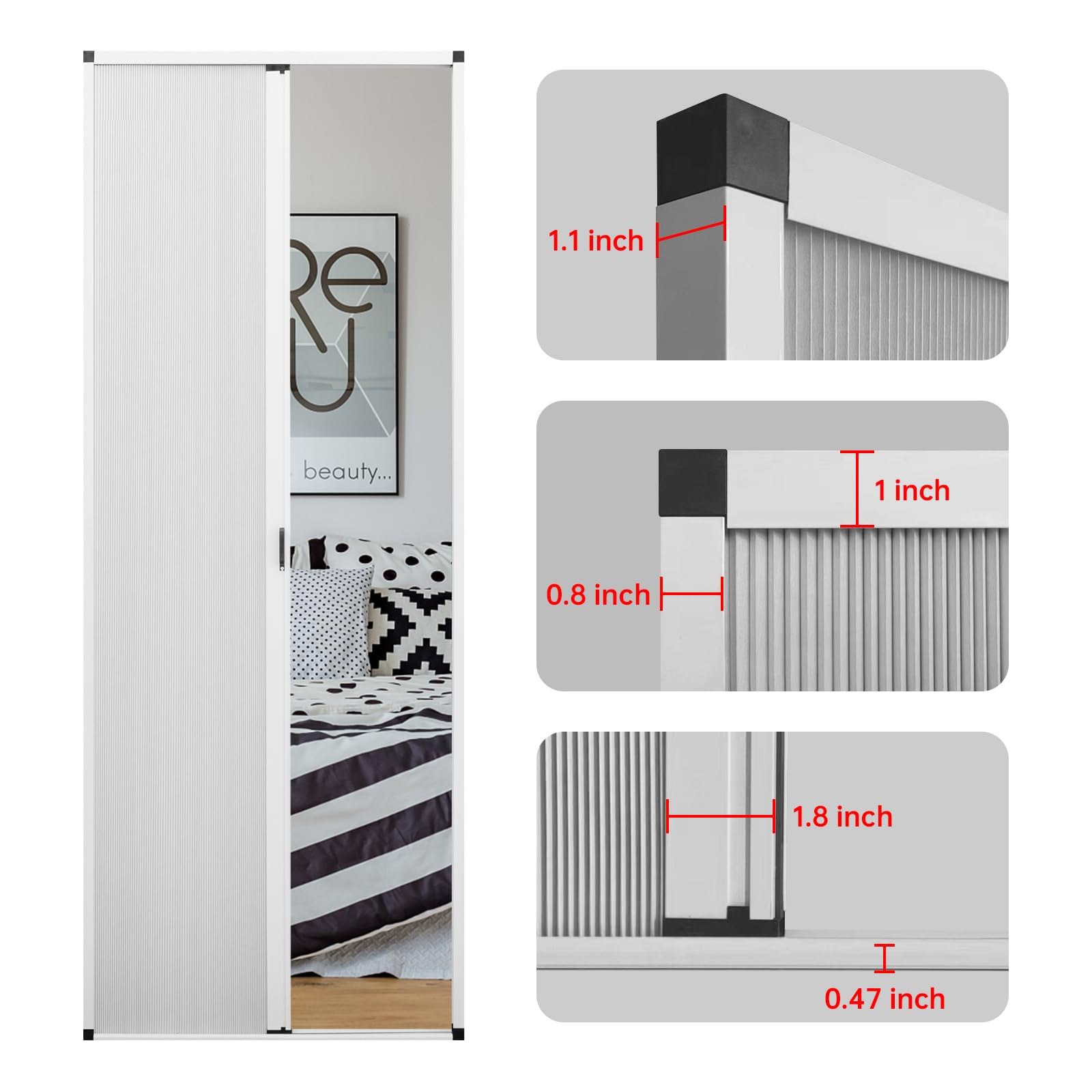 No-Drilling Interior Accordion Folding Sliding Barn Doors for Bedroom Closet & Room Divider - Customizable Light Gray | Space-Saving Solution for Small Apartments & Hallways