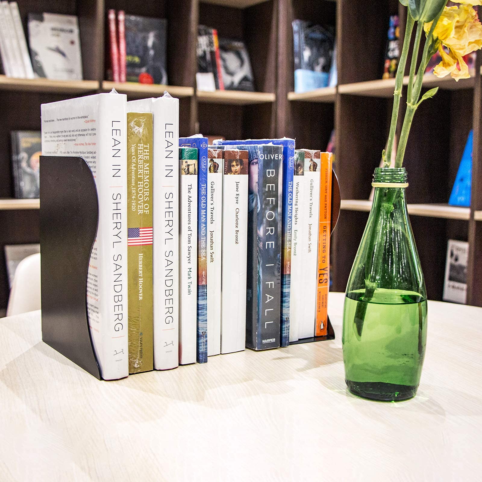 Aobopar Adjustable Heavy Duty Metal Bookends - Sturdy Book Holder for Shelves & Desk Organizer - Perfect for Office, Home & School Use (Black) | Ideal for Organizing Textbooks, Cookbooks & Office Documents