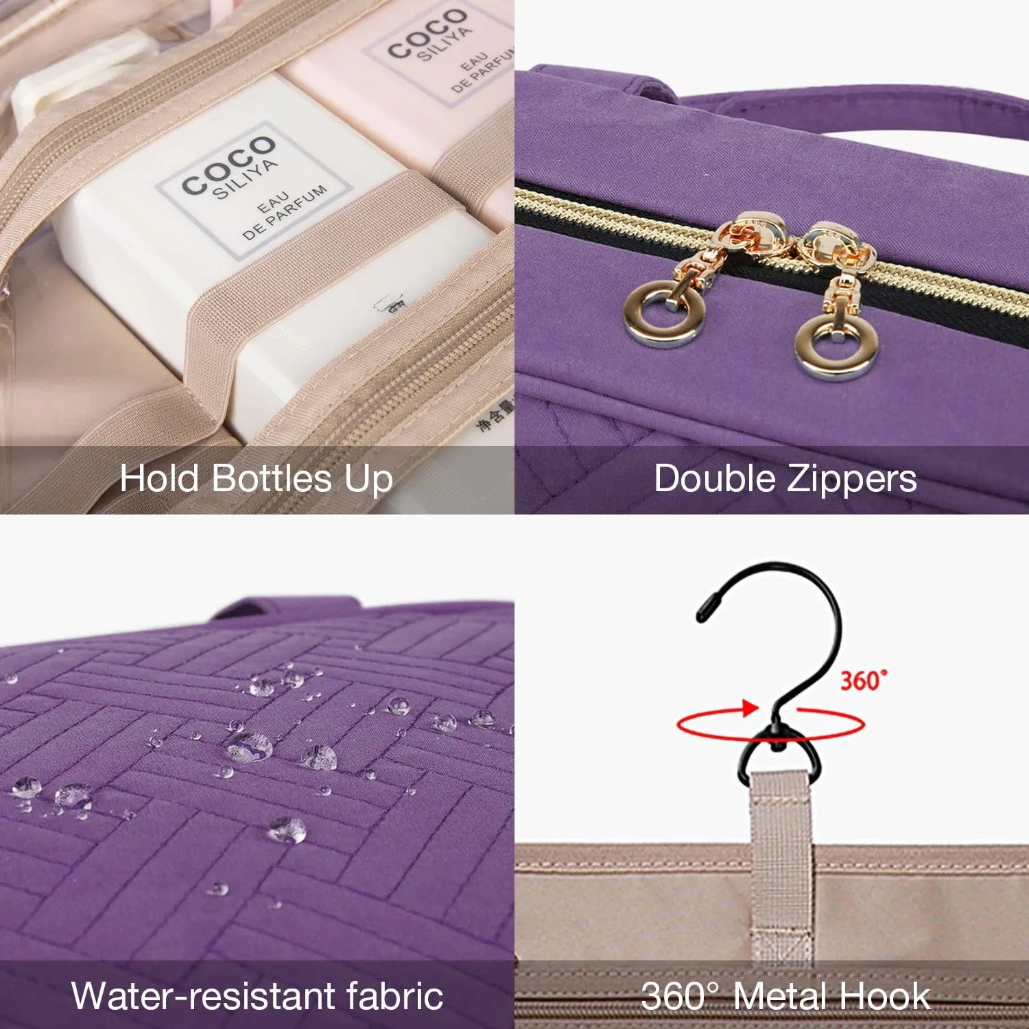 Bonchemin Purple Space Saver Toiletry Bag - Compact Travel Organizer for Bathroom Essentials | Perfect for Travel, Camping & Gym