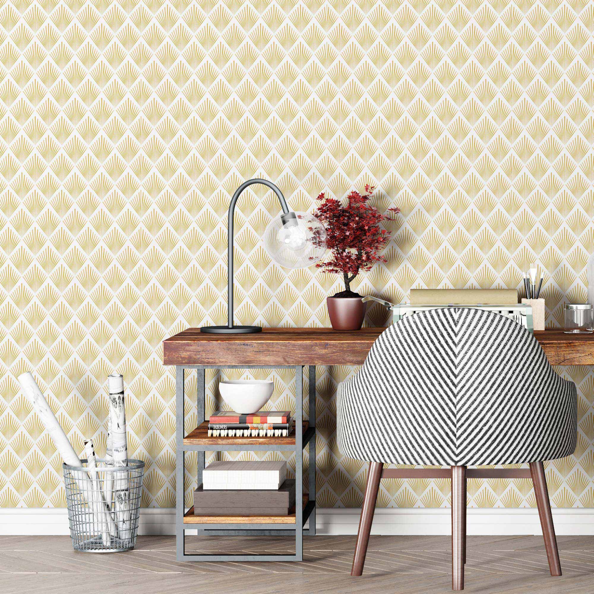 Yellow Sunburst Peel and Stick Removable Wallpaper 9885 - Self-Adhesive Decorative Wall Covering for Bedroom, Living Room, Nursery & Office Decor