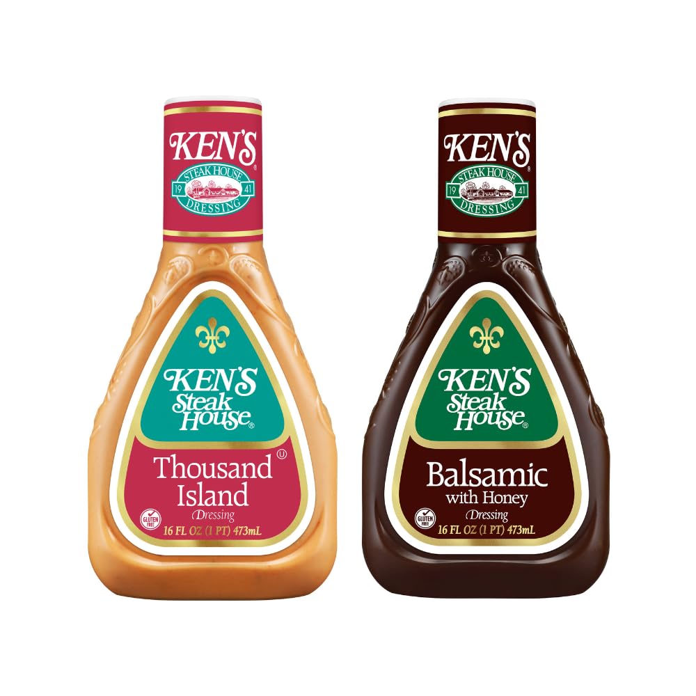 Ken's Steak House Salad Dressing Variety Pack - 16 FL OZ Bottles (1000 Island & Balsamic with Honey) | Perfect for Salads, Sandwiches & Marinades | 3-Pack Bundle