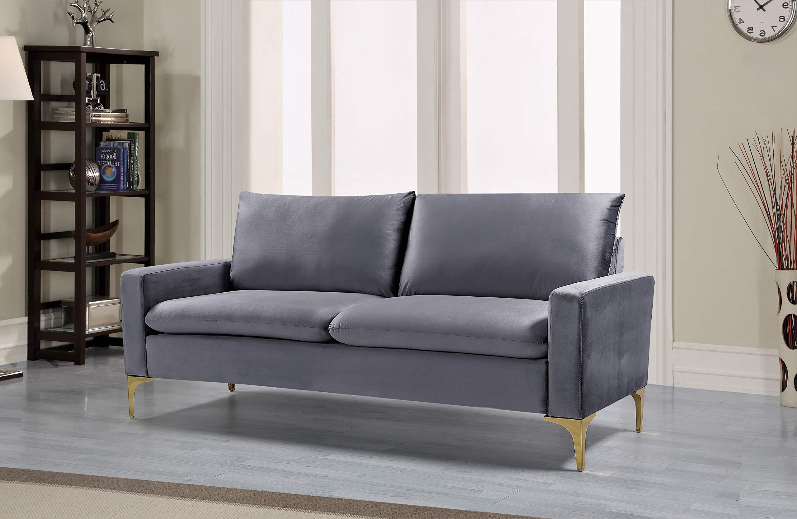 Carrie Ultra Modern Living Room Velvet Upholstered Tufted Sofa - 76.77 Inch Grey Luxury Couch for Contemporary Home Decor | Perfect for Small Spaces, Apartments & Cozy Lounging