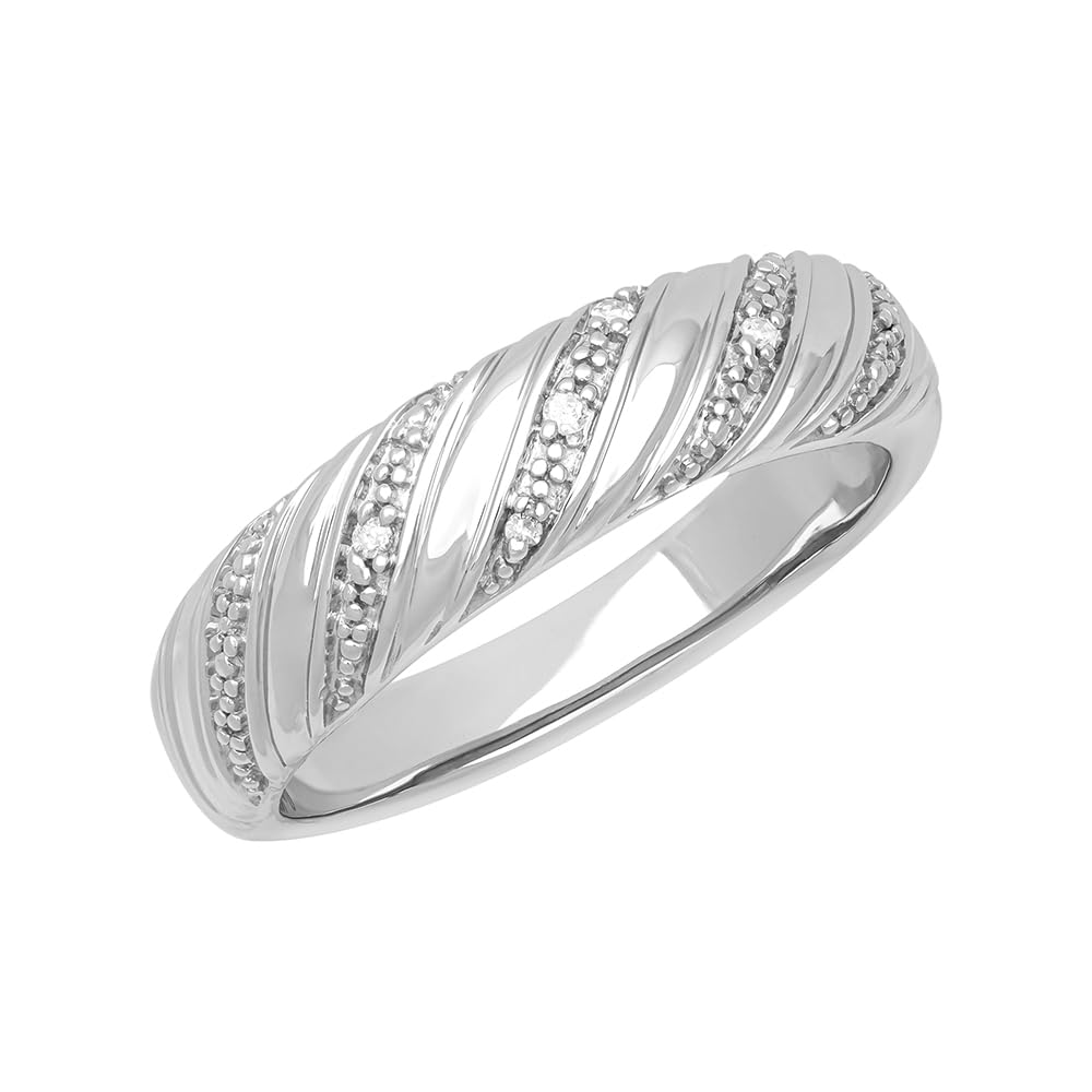 925 Sterling Silver Rings for Women - Diamond Accent Twisted Dome Wedding Band, Promise Ring & Anniversary Jewelry | Elegant Silver Jewelry for Weddings, Engagements & Special Occasions