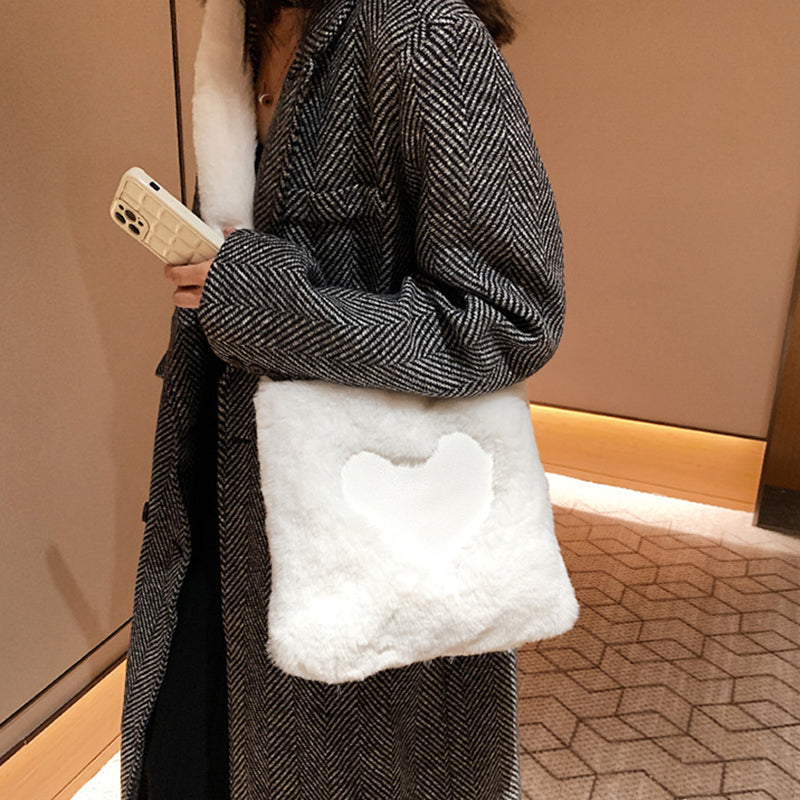 Cozy Winter Plush Shoulder Bags for Women - Soft Faux Fur Handbags for Daily Use, Work, and Evening Out